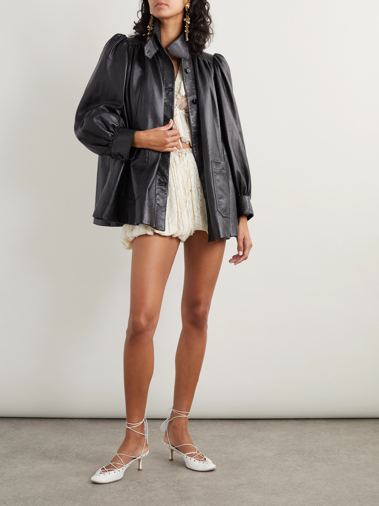 Chloé Puff-sleeve Plonge Leather Jacket In Black
