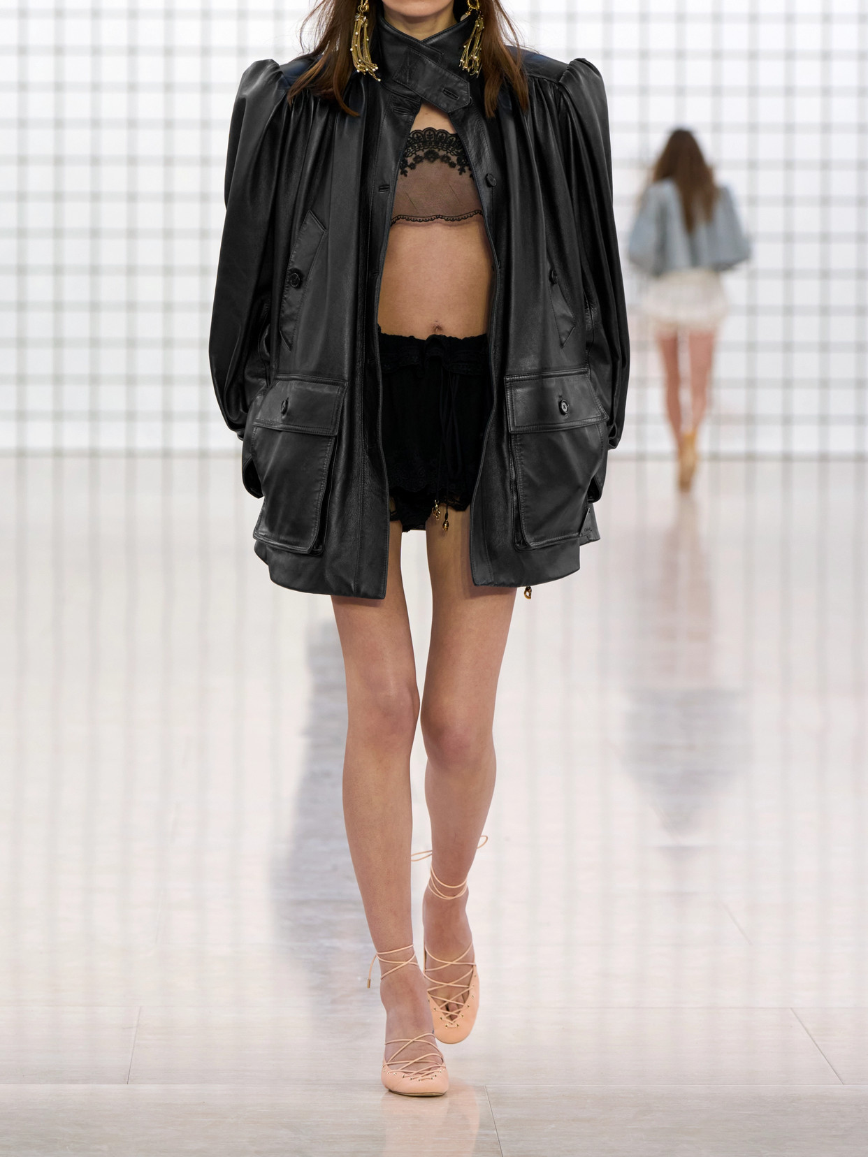 Chloé Puff-sleeve Plonge Leather Jacket In Black