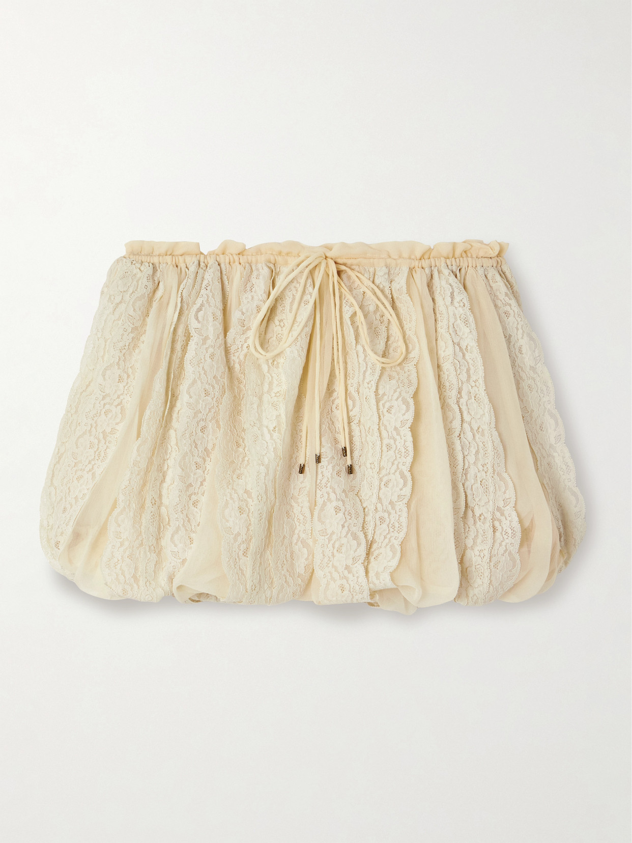 Chloé Gathered Silk-crepon And Cotton-blend Lace Shorts In Off-white