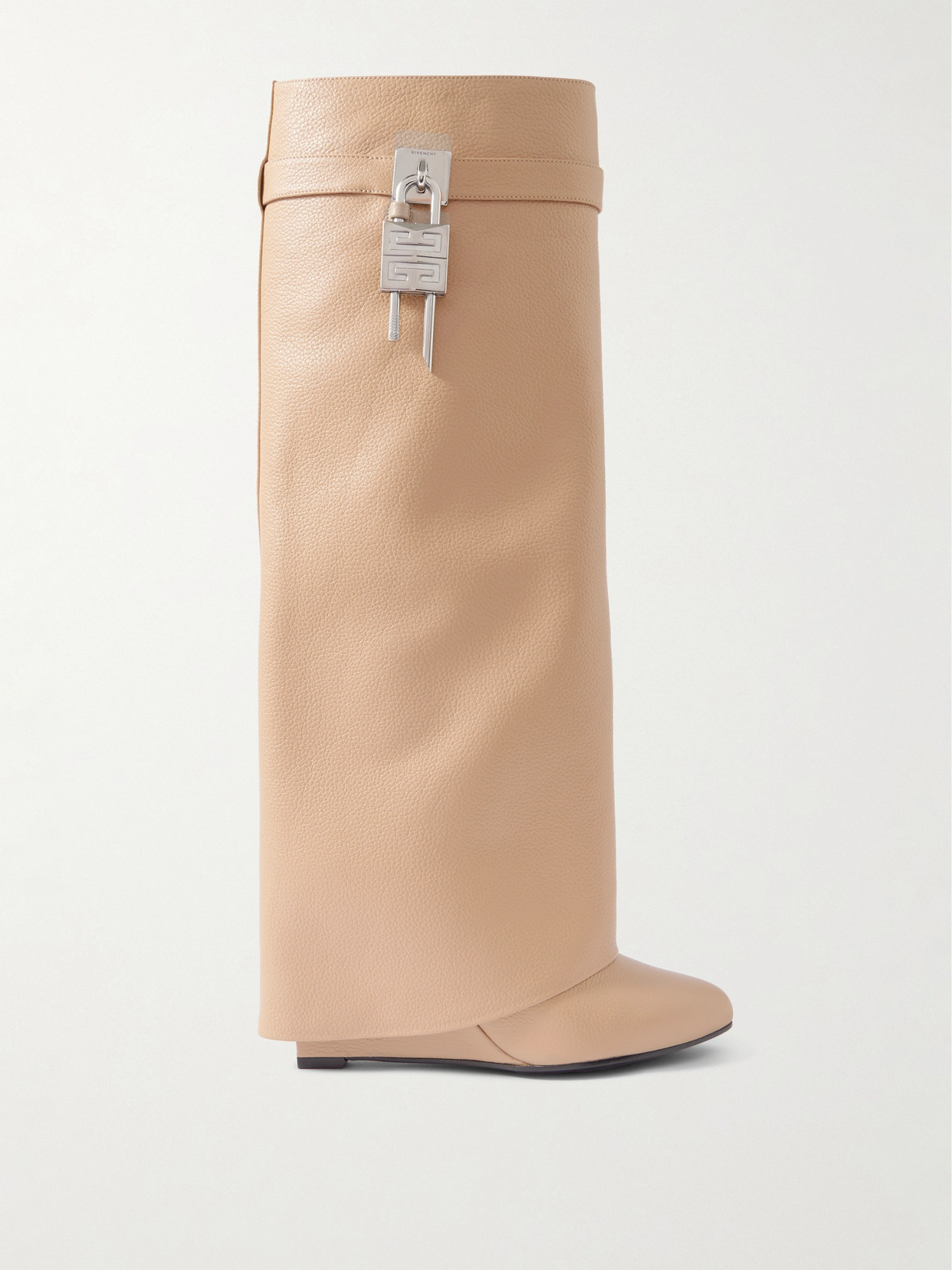 Givenchy Shark Lock Embellished Textured-leather Knee Boots In Neutrals