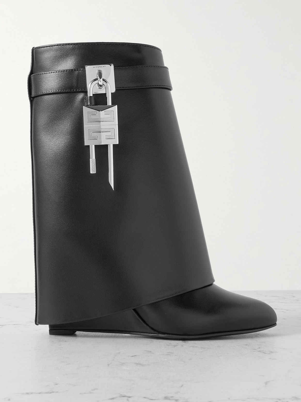 Givenchy Shark Lock 90 Leather Ankle Boots Shoes In Black