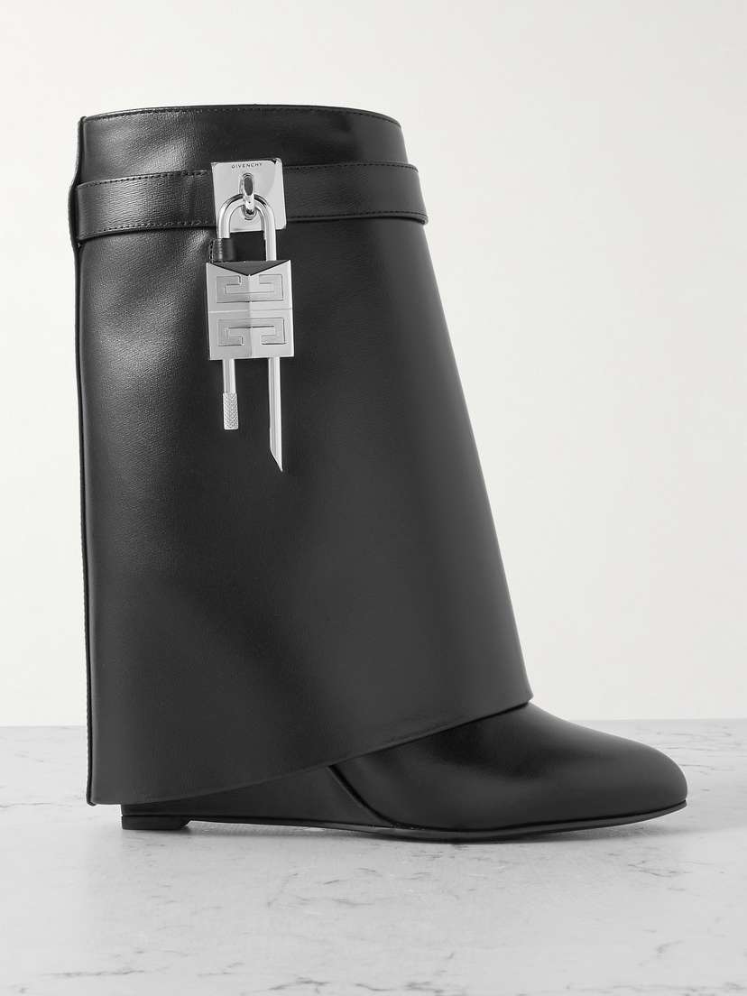 Givenchy Shark Lock-embellished Glossed-leather Ankle Boots