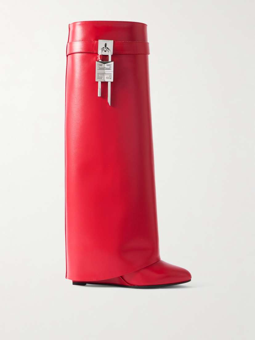 Givenchy Shark Lock Embellished Leather Knee Boots