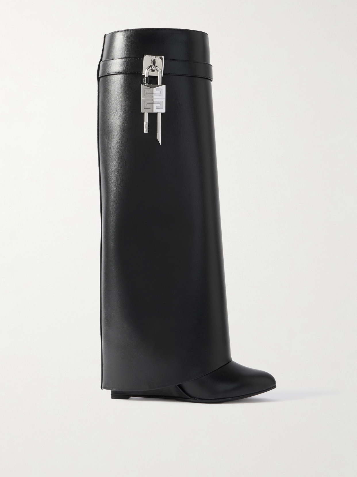 Givenchy Shark Lock Calf Leather Knee-high Boots In Black