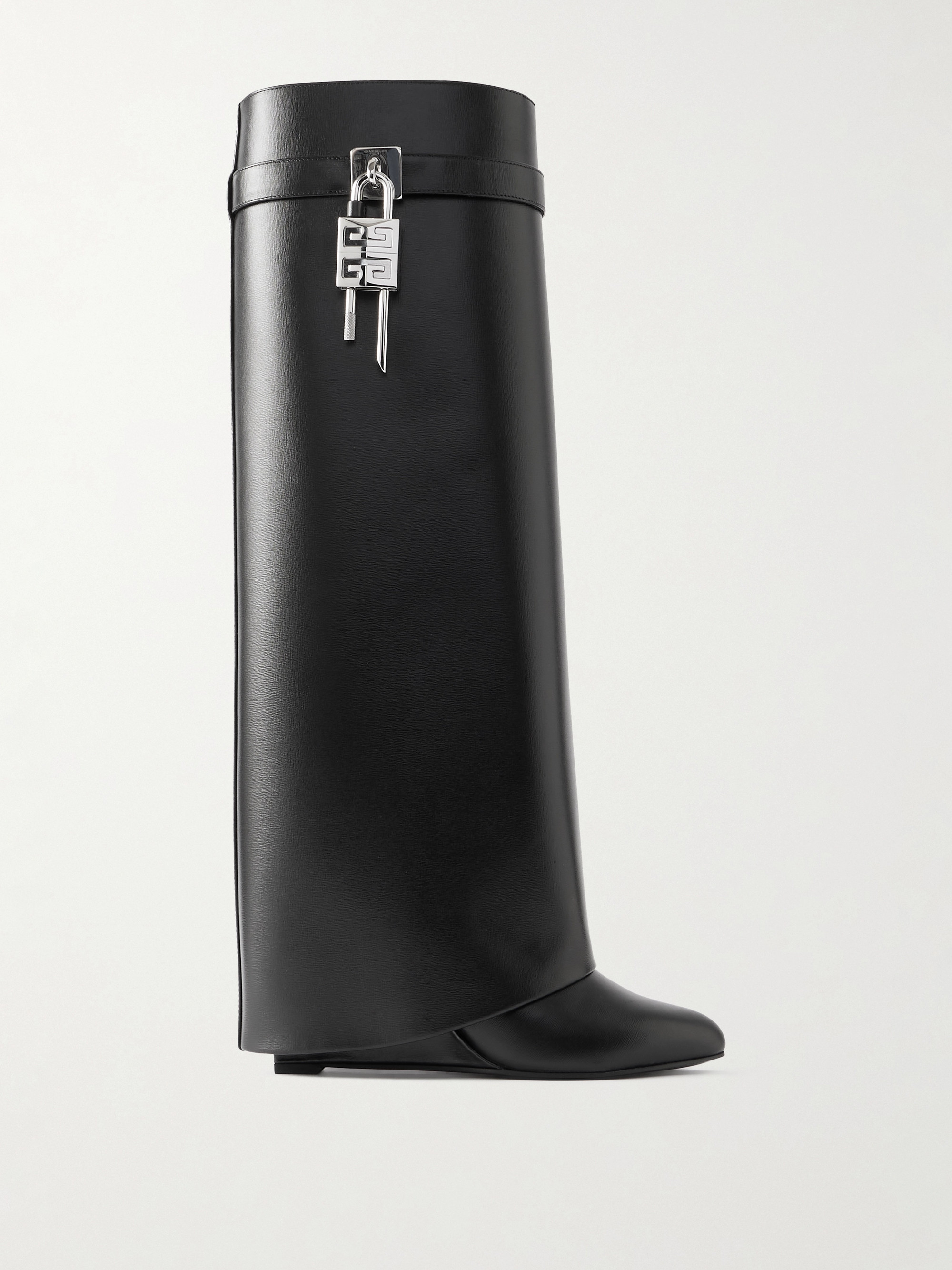 Givenchy Shark Lock ブラック ロングブーツ Givenchy - Shark Lock embellished glossed-leather knee boots | Plush