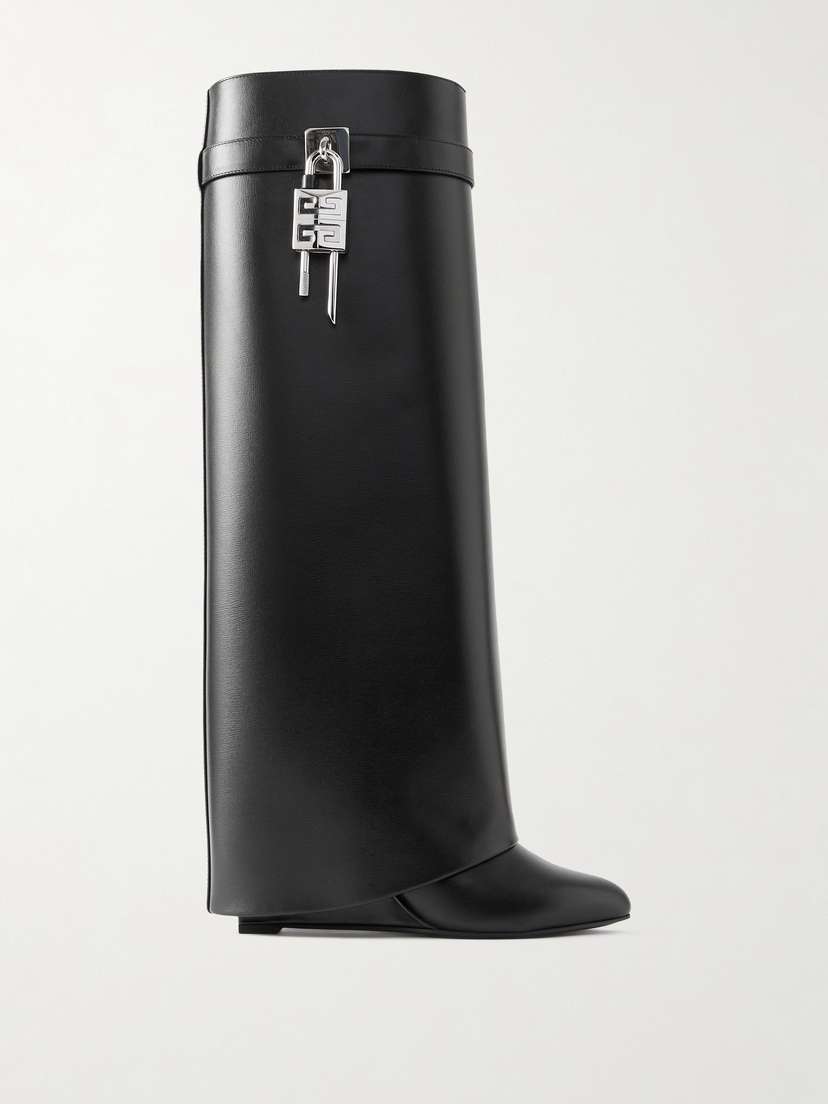 Givenchy Shark Lock Embellished Glossed-leather Knee Boots