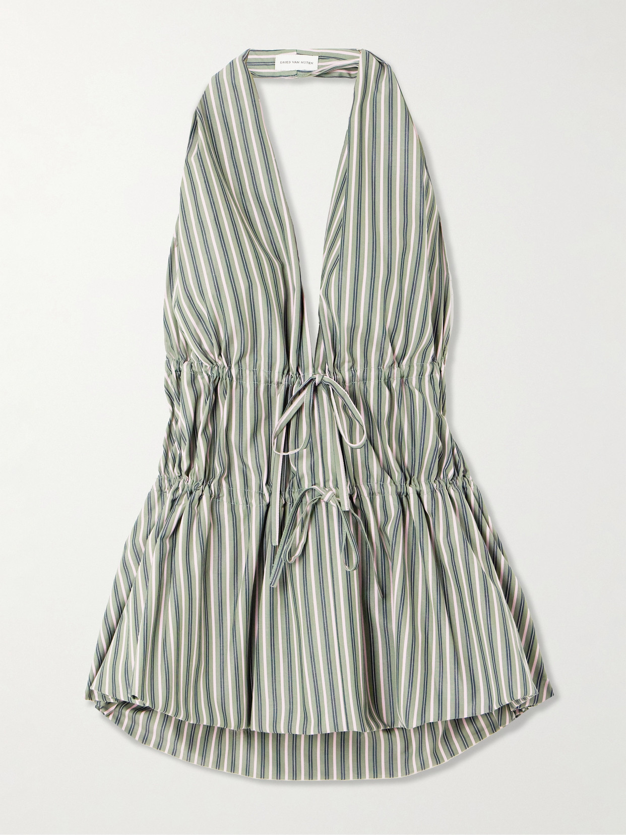 Dries Van Noten Striped Cotton Halterneck Top In Green
