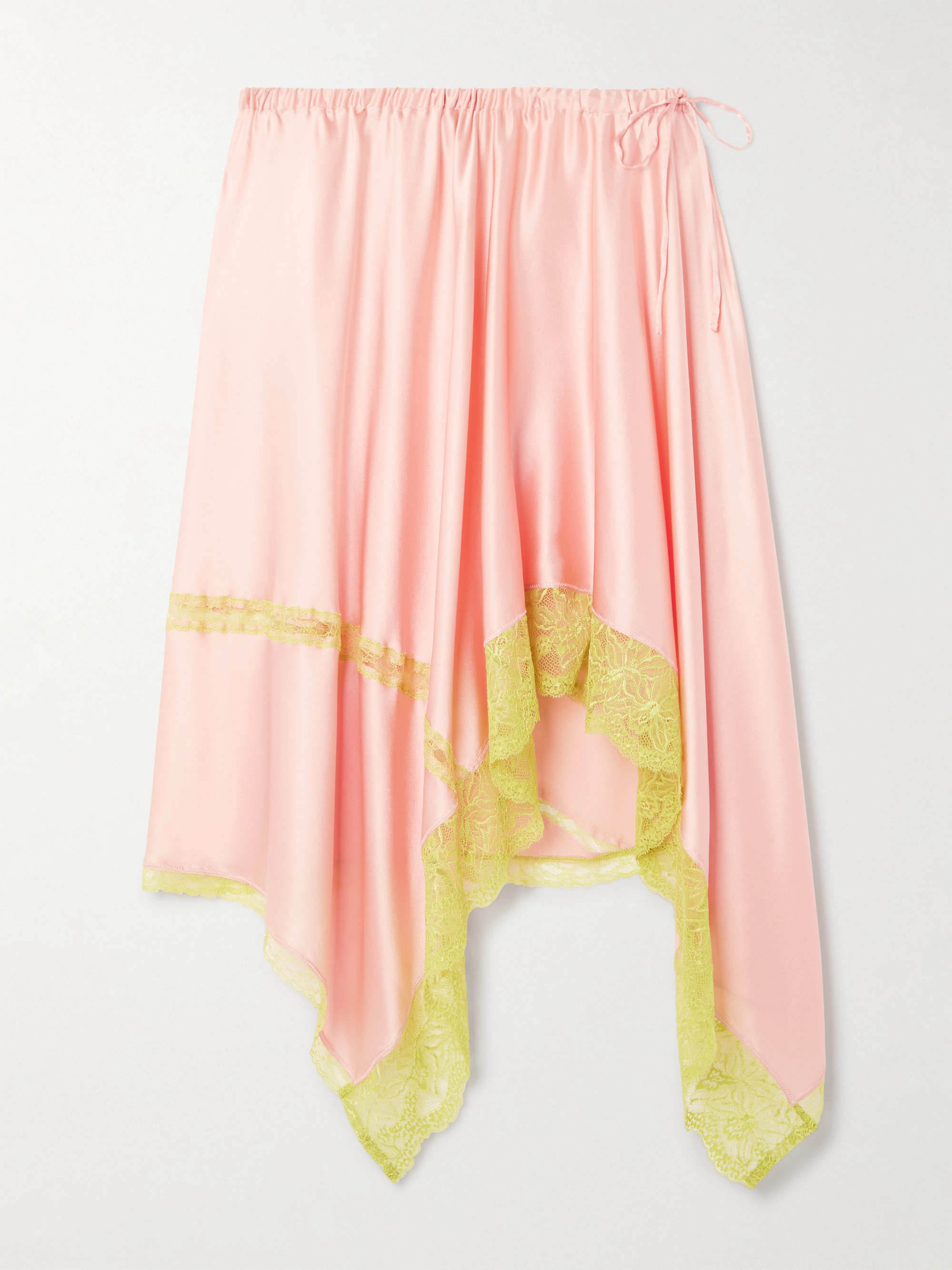 Dries Van Noten Asymmetric lace-trimmed silk-blend satin skirt thumbnail