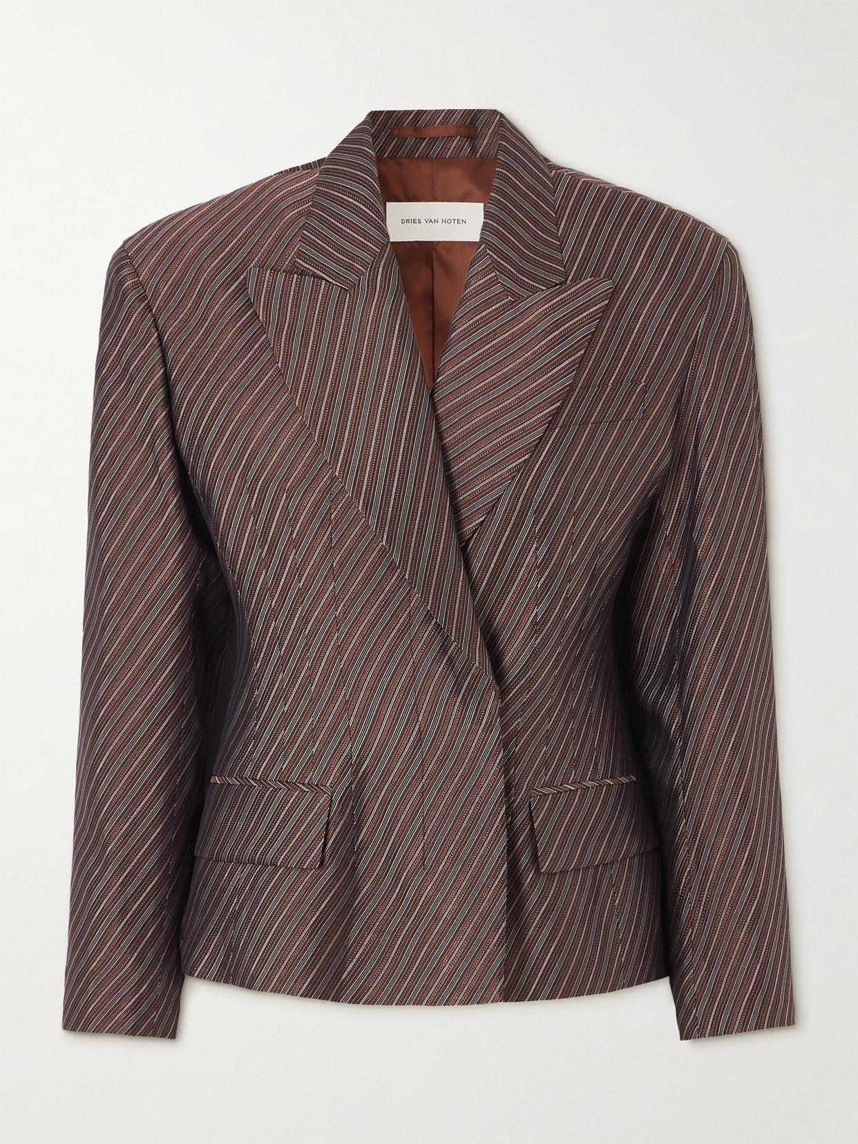 Dries Van Noten Striped Jacquard Blazer In Burgundy