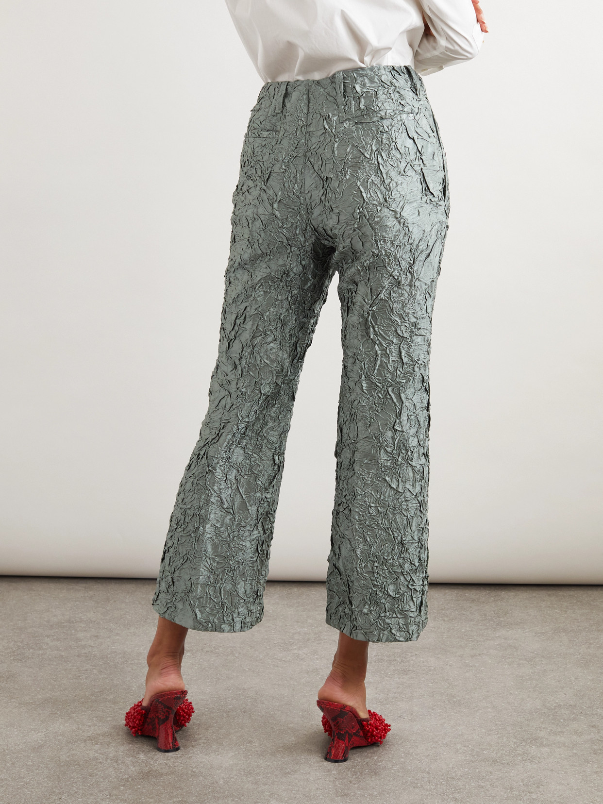 DRIES VAN NOTEN PALOMA CRINKLED-SATIN STRAIGHT-LEG PANTS