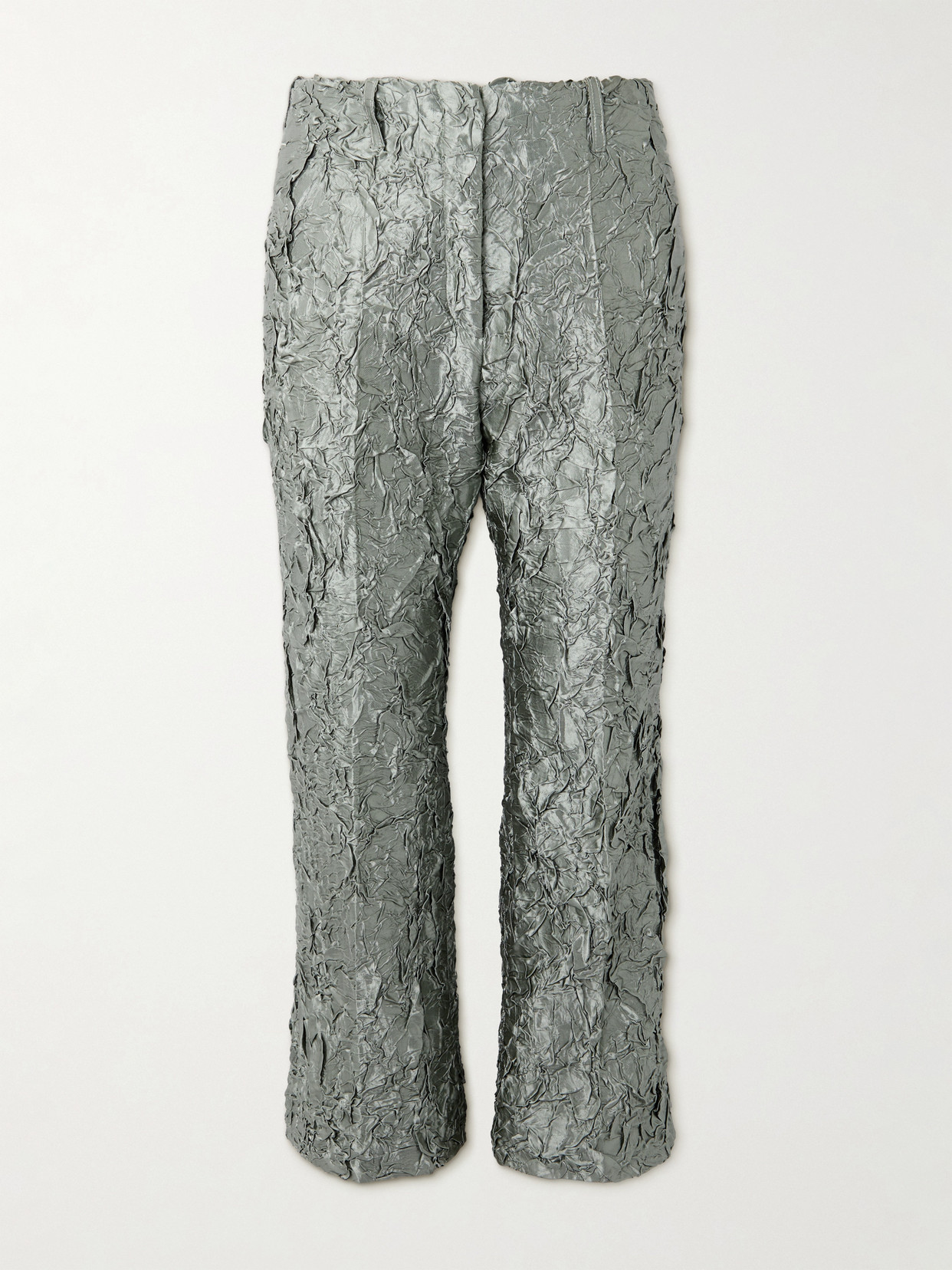 Dries Van Noten Paloma Crinkled-satin Straight-leg Pants In Green
