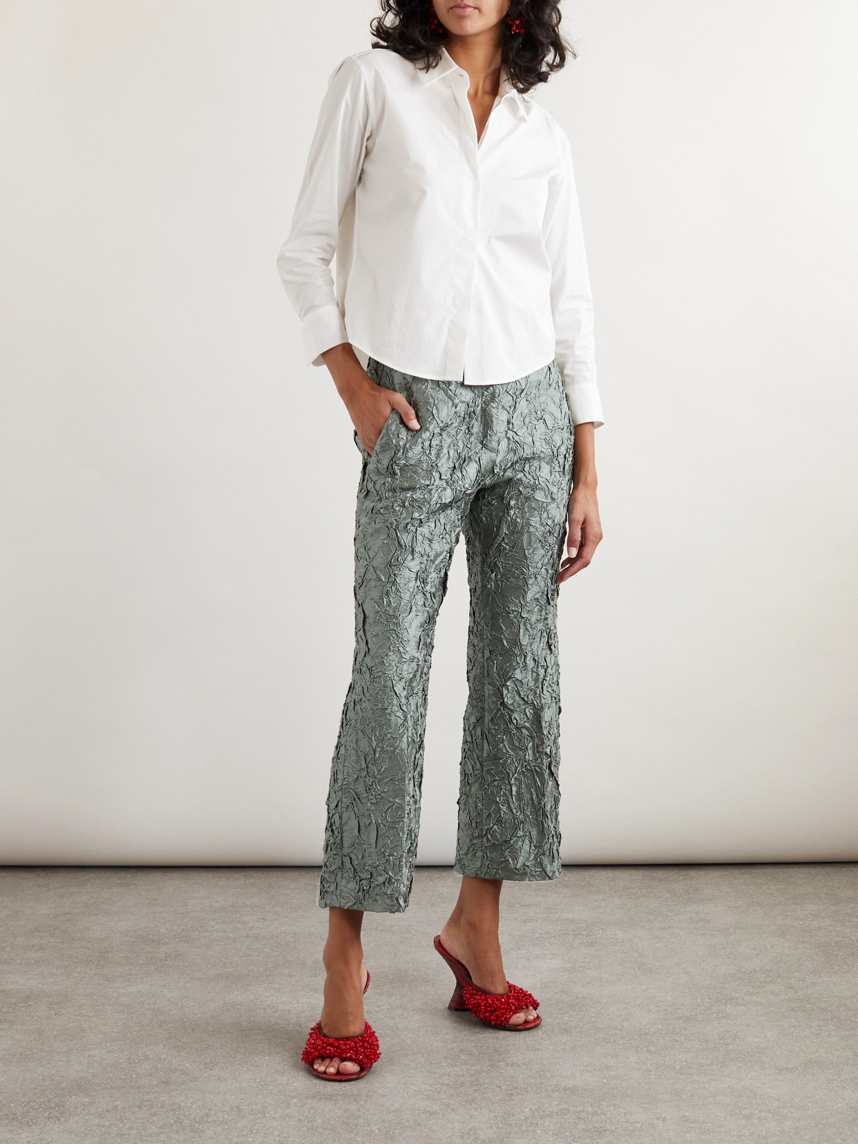 DRIES VAN NOTEN PALOMA CRINKLED-SATIN STRAIGHT-LEG PANTS