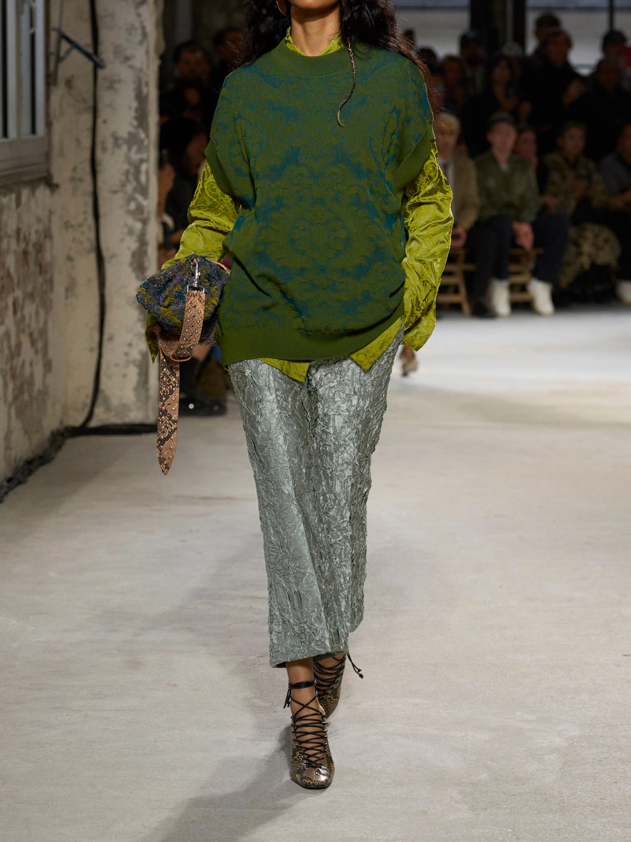 DRIES VAN NOTEN PALOMA CRINKLED-SATIN STRAIGHT-LEG PANTS