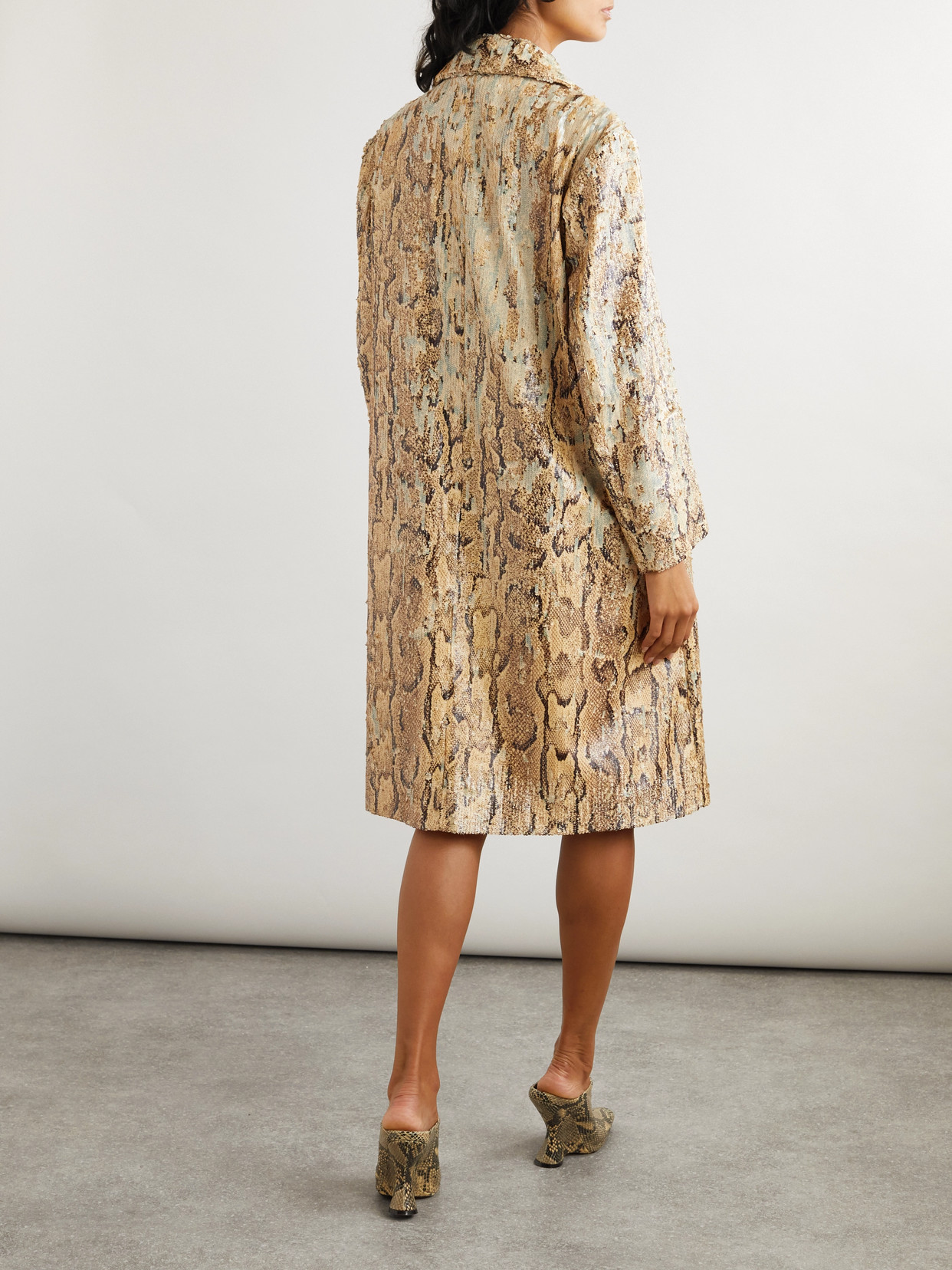 Shop Dries Van Noten Snake-effect Sequined Cotton Coat In Animal Print