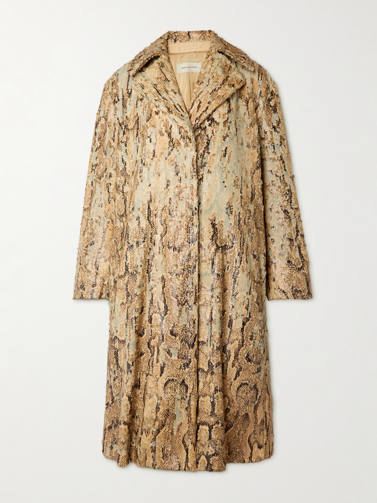 Shop Dries Van Noten Snake-effect Sequined Cotton Coat In Animal Print