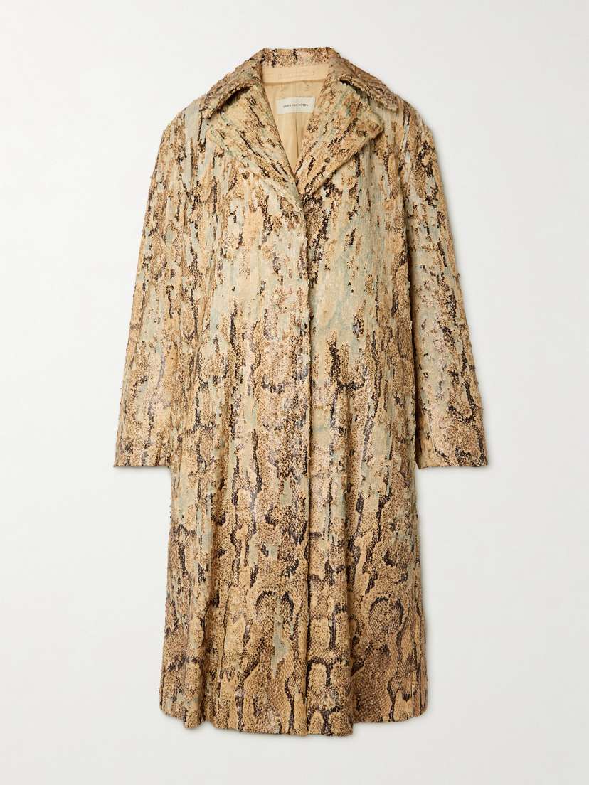 Dries Van Noten Snake-effect Sequined Cotton Coat