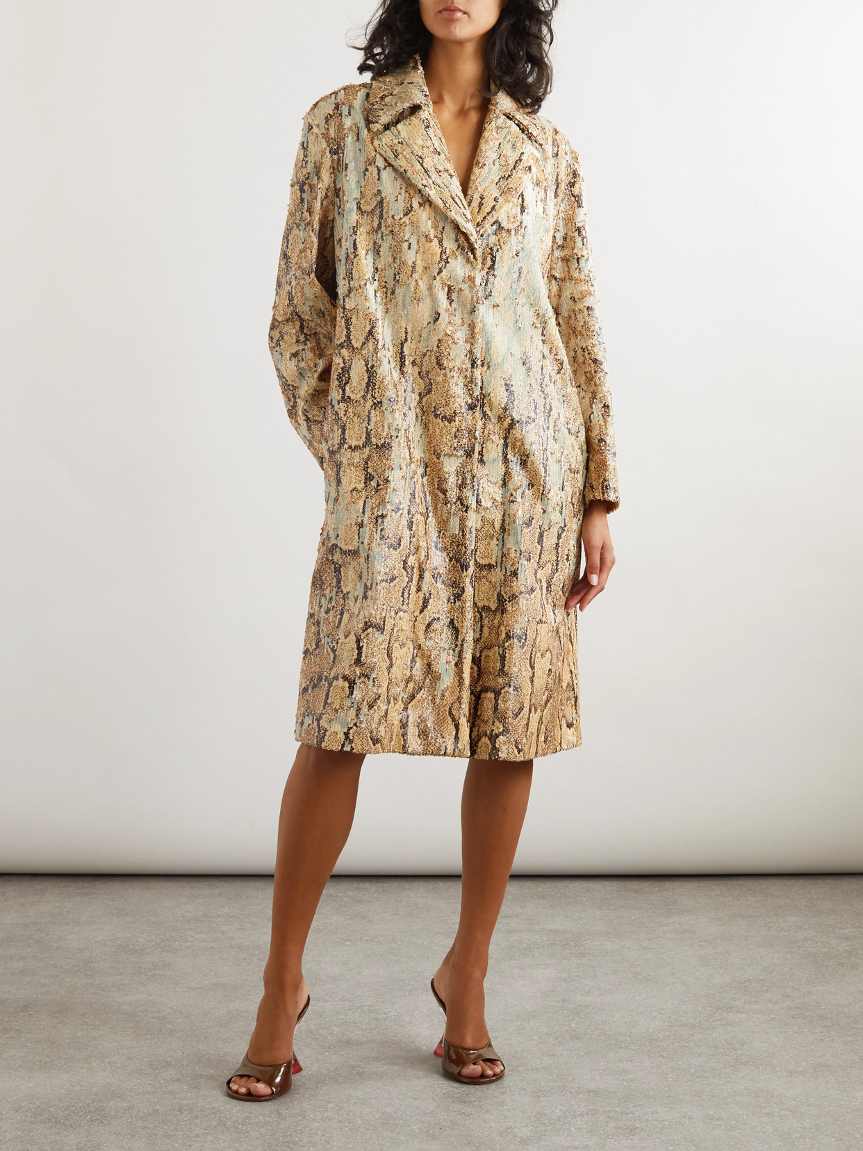 Shop Dries Van Noten Snake-effect Sequined Cotton Coat In Animal Print