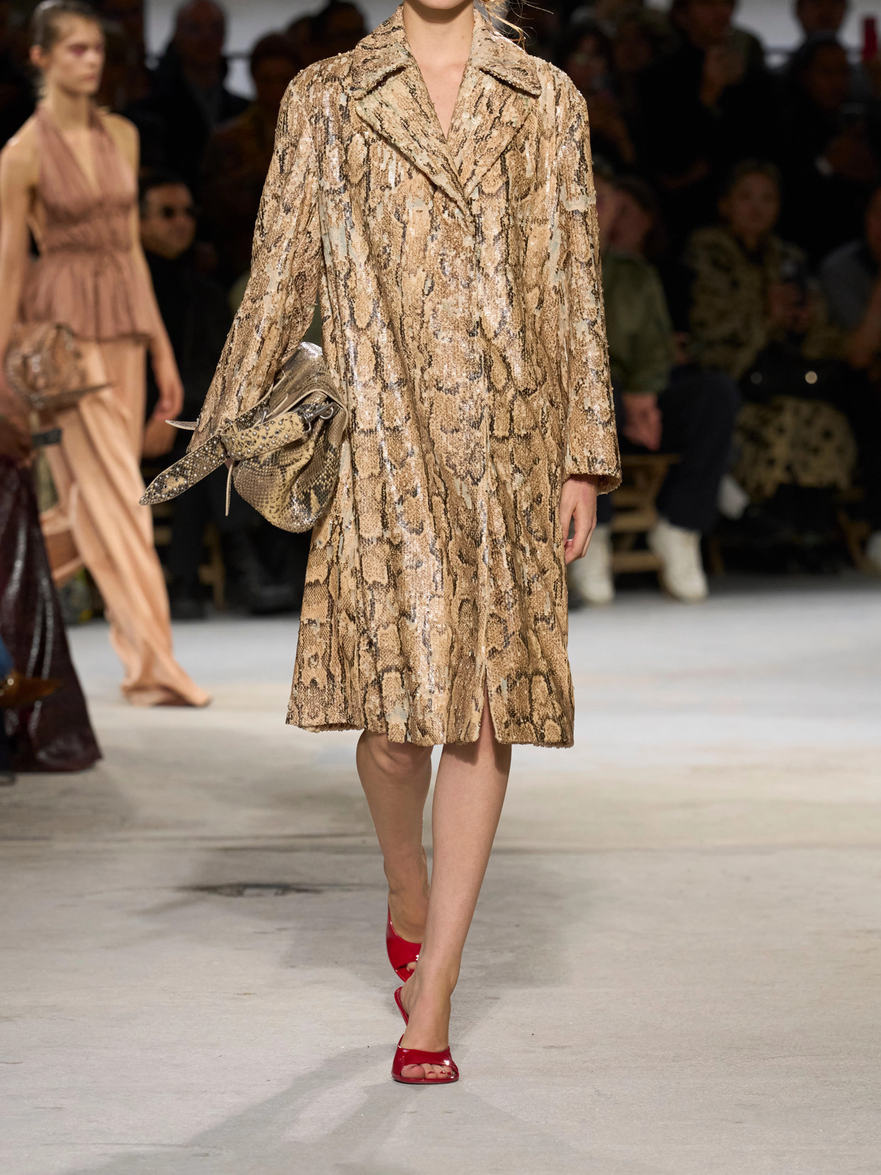 Shop Dries Van Noten Snake-effect Sequined Cotton Coat In Animal Print