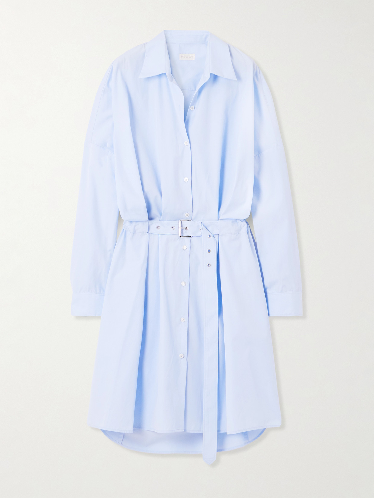 Dries Van Noten - Belted Cotton-poplin Shirt Dress - Light blue