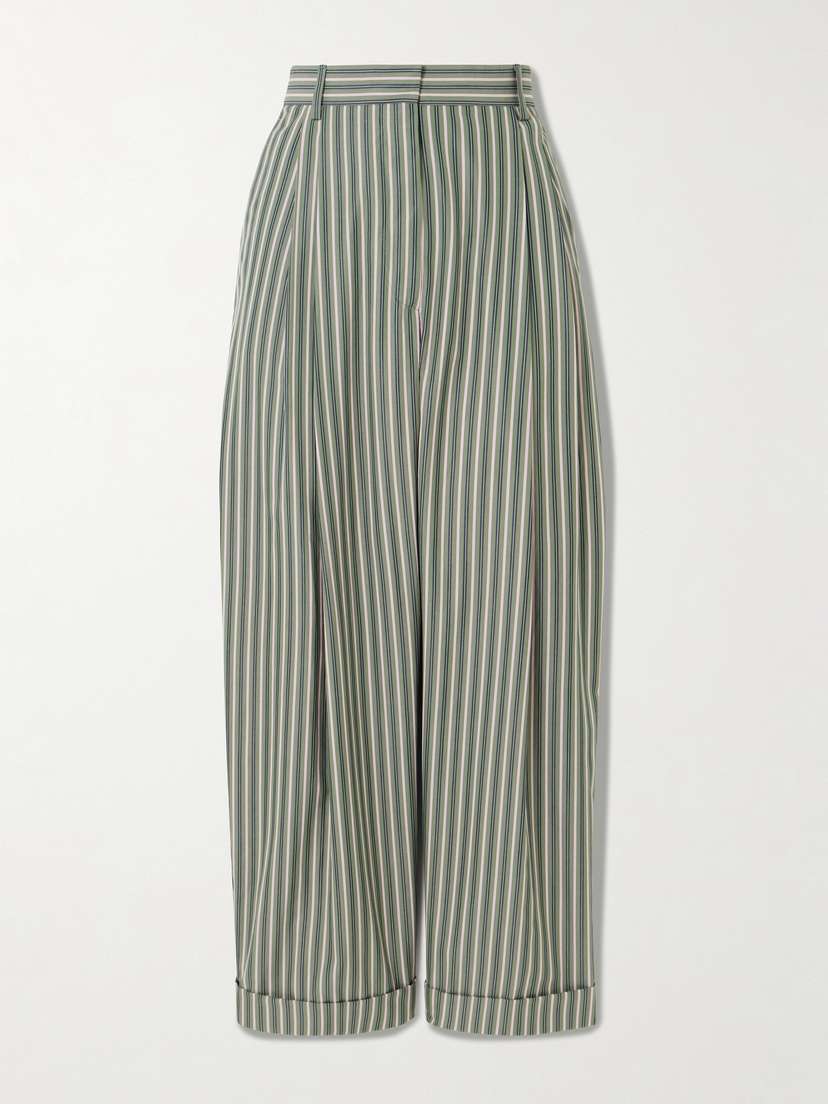 Dries Van Noten Pleated Striped Cotton-poplin High-rise Straight-leg Pants