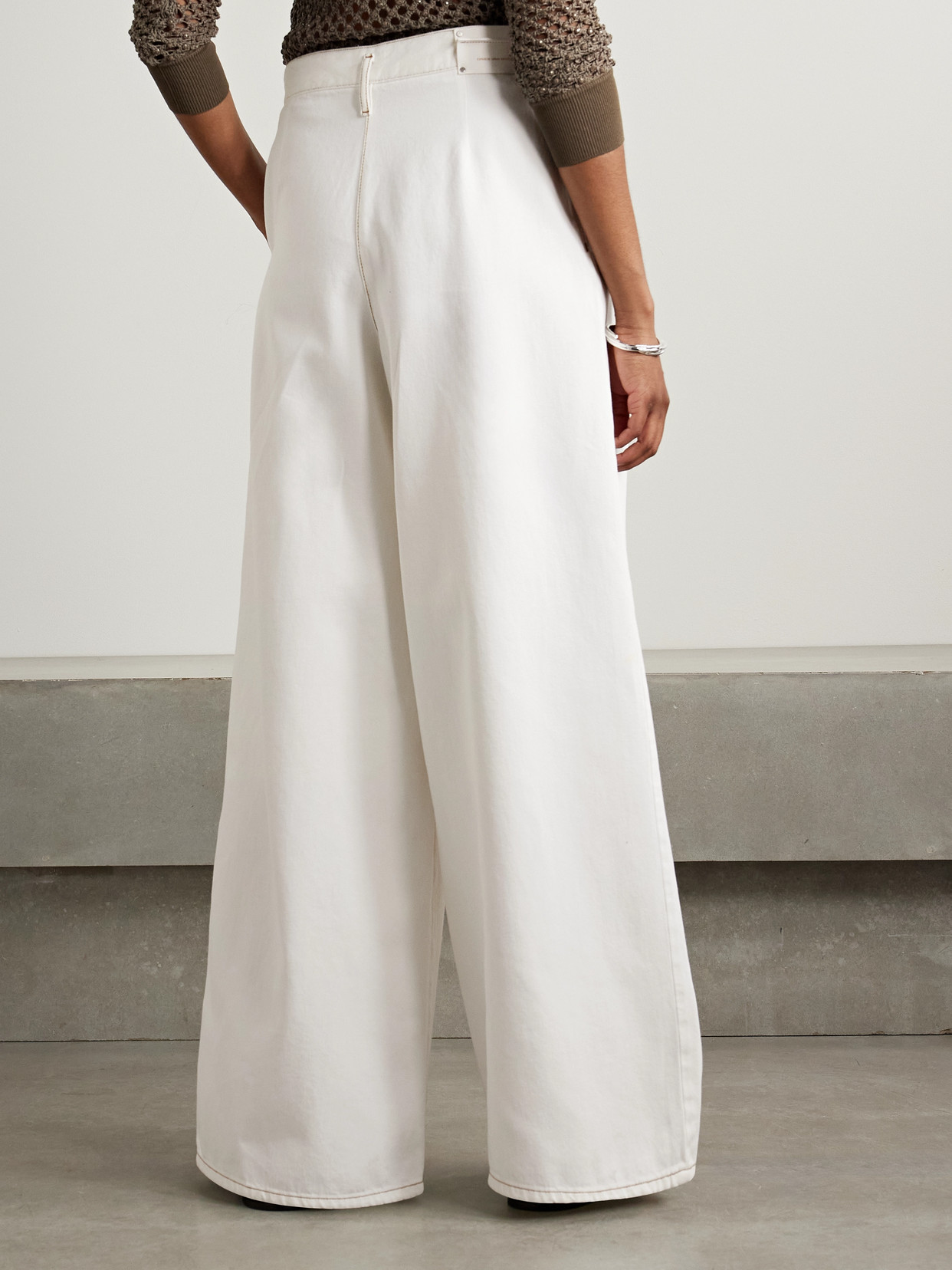 Shop Dries Van Noten Pleated Denim Wide-leg Pants In White