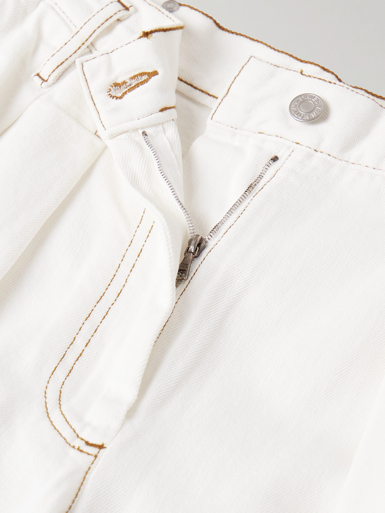 Shop Dries Van Noten Pleated Denim Wide-leg Pants In White