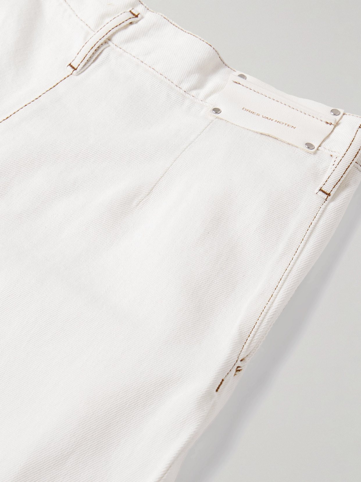 Shop Dries Van Noten Pleated Denim Wide-leg Pants In White
