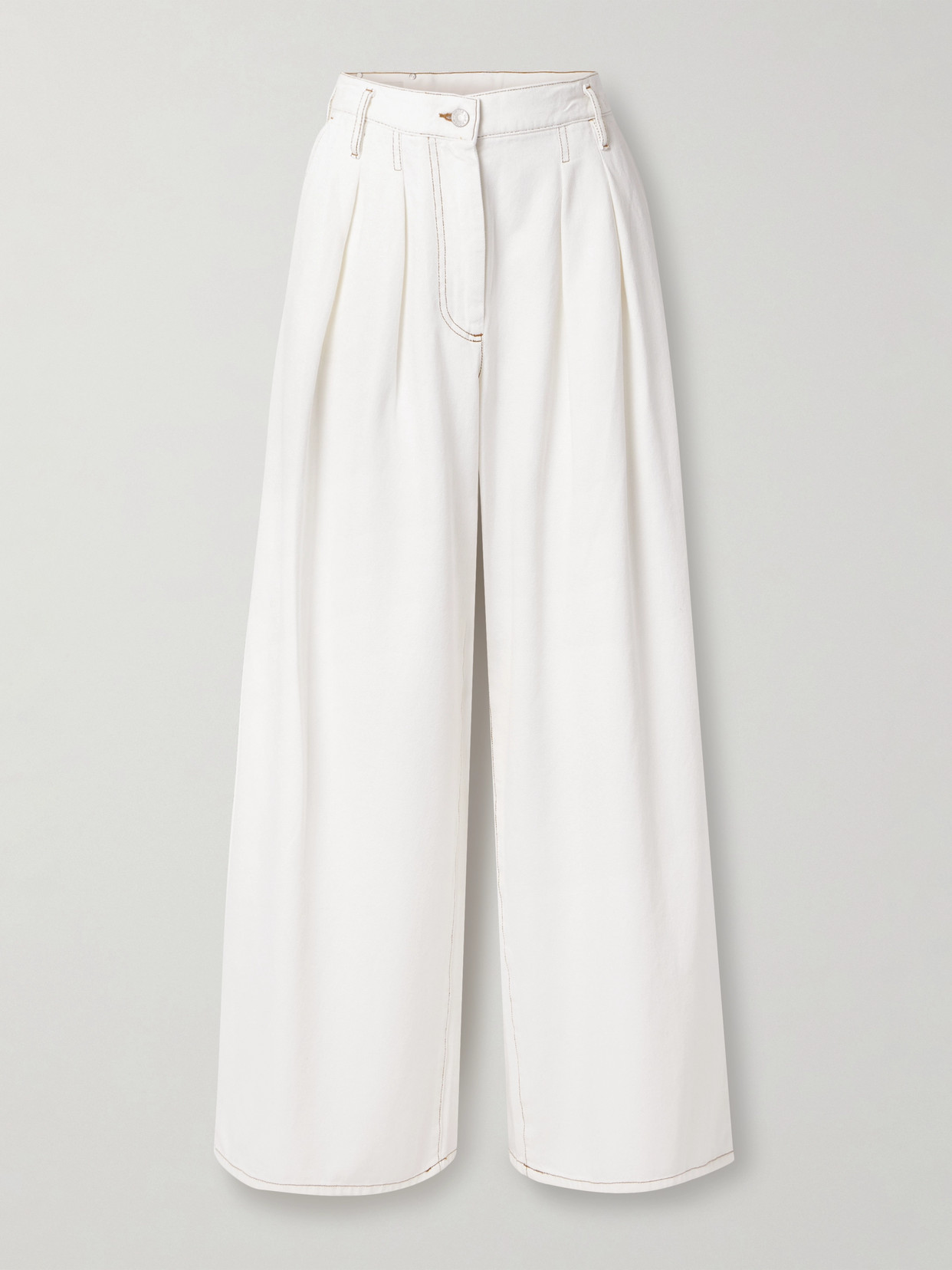 Shop Dries Van Noten Pleated Denim Wide-leg Pants In White