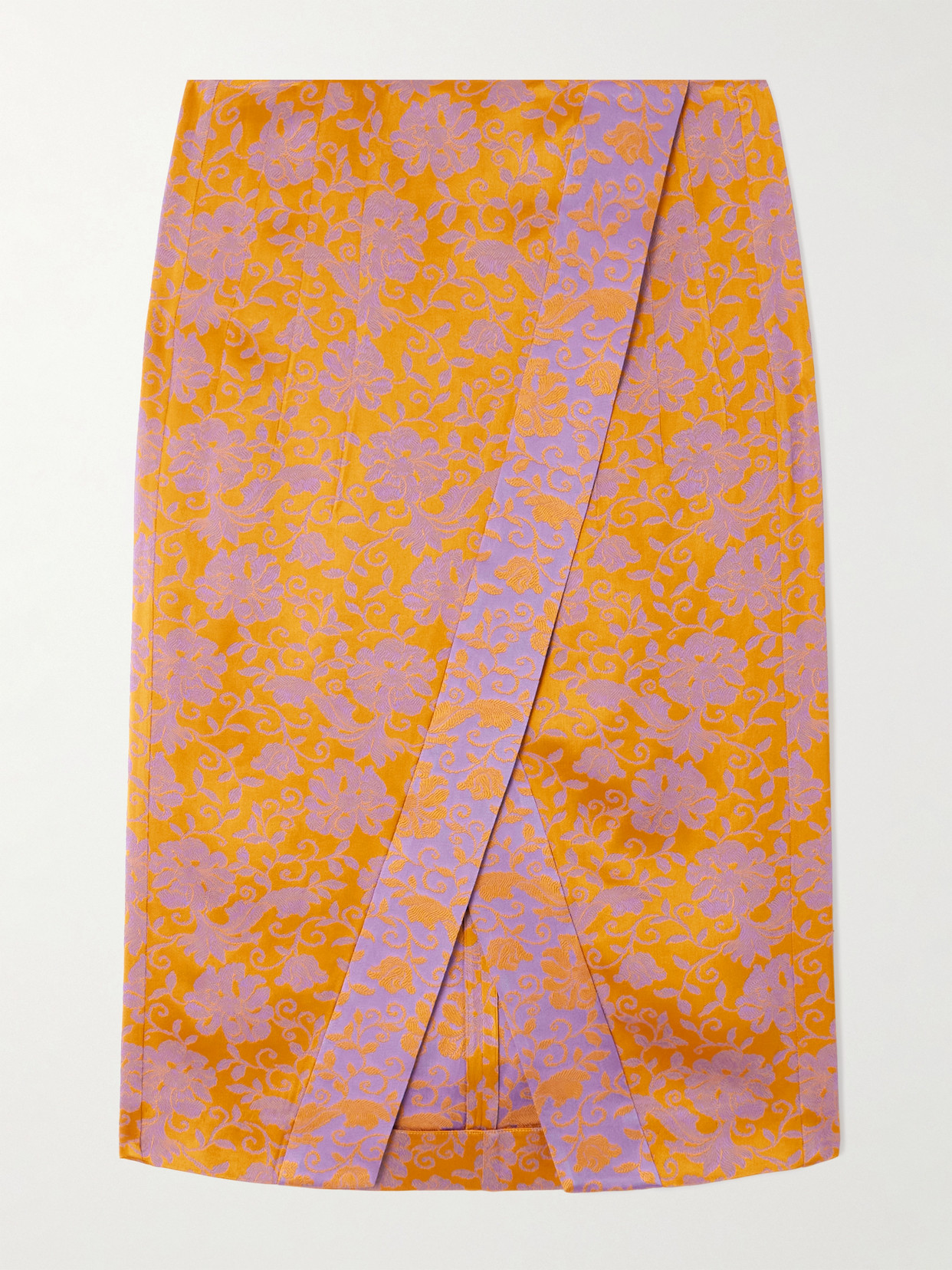 Dries Van Noten Wrap-effect Satin-jacquard Midi Skirt In Orange