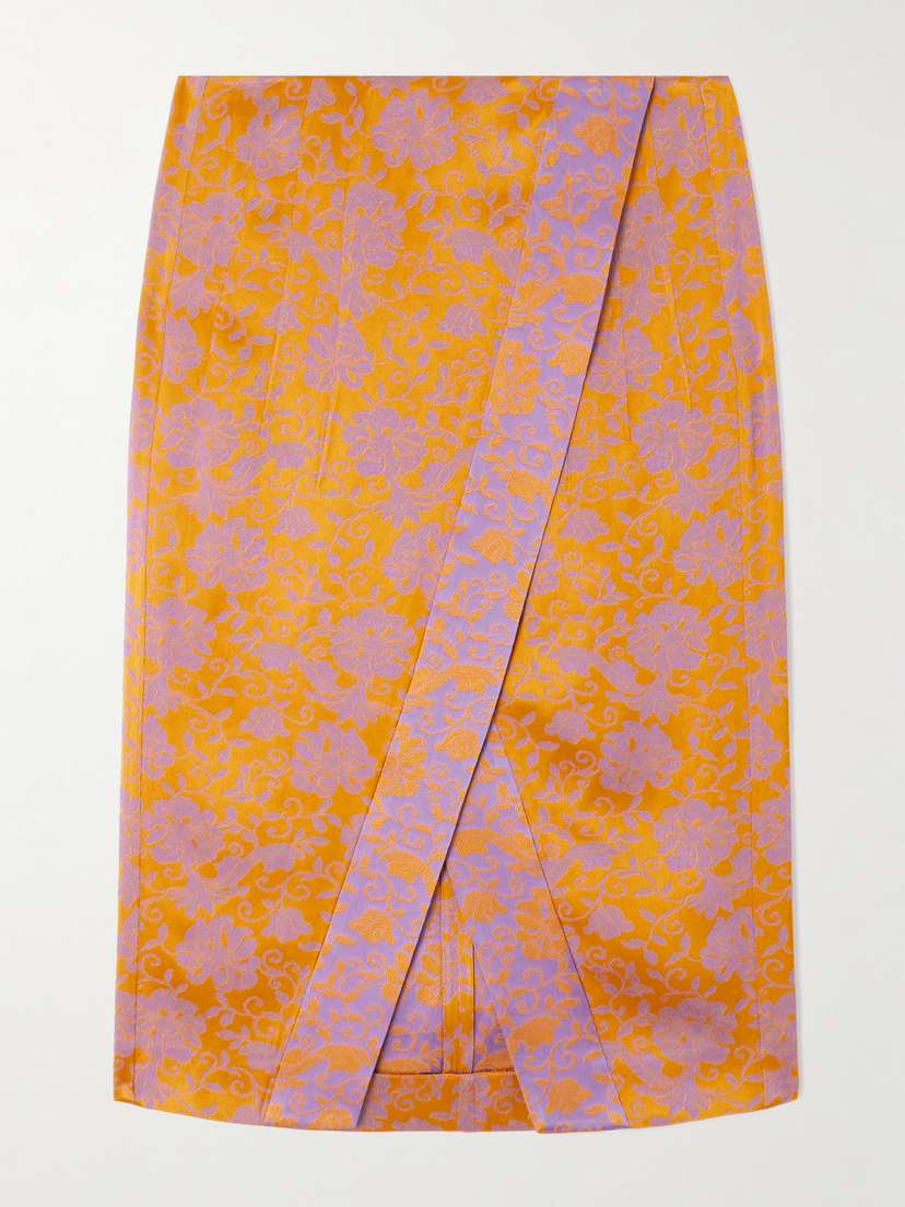 Dries Van Noten Wrap-effect Satin-jacquard Midi Skirt