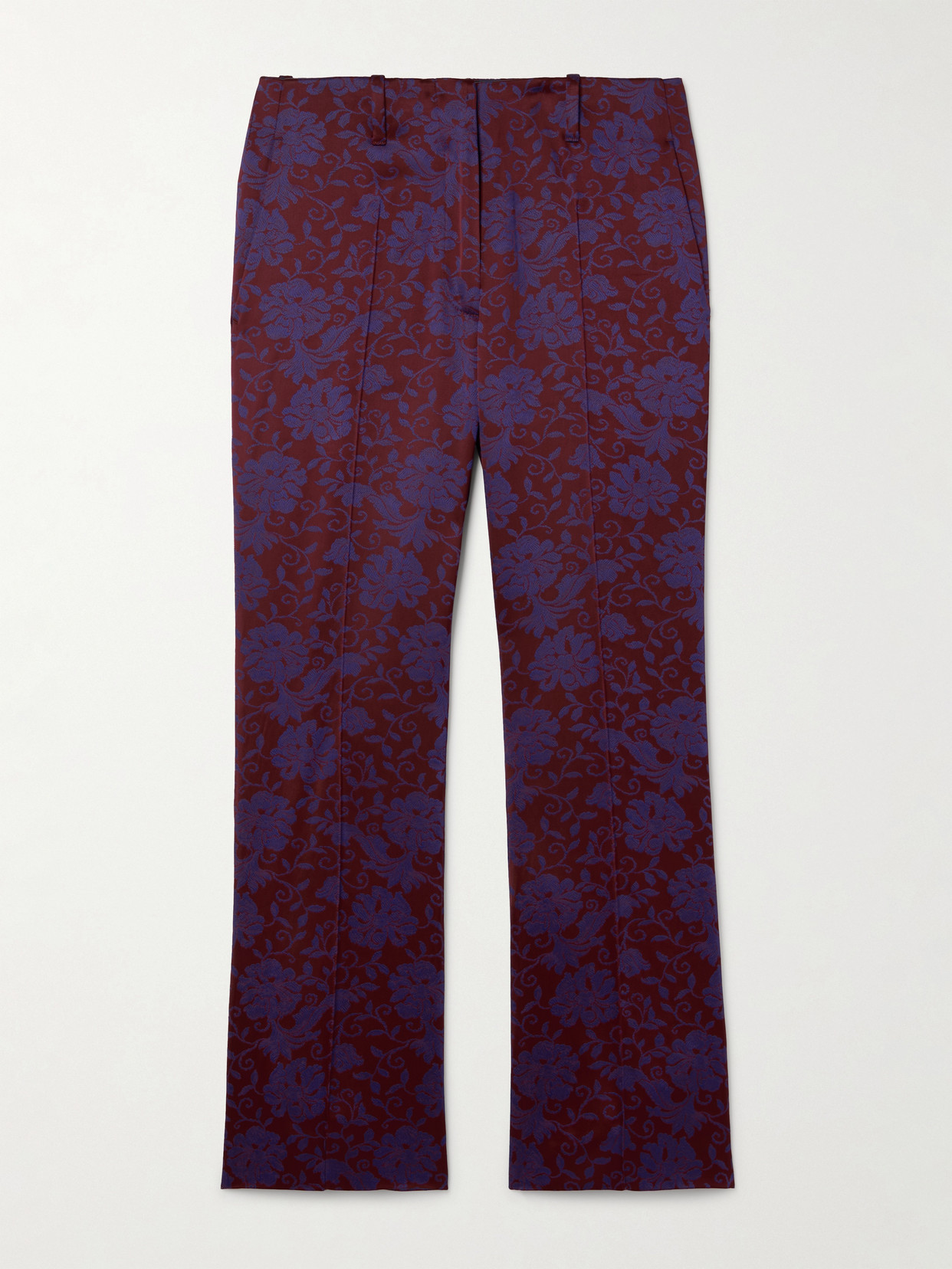 Dries Van Noten Paloma Cropped Floral-jacquard Flared Pants In Purple
