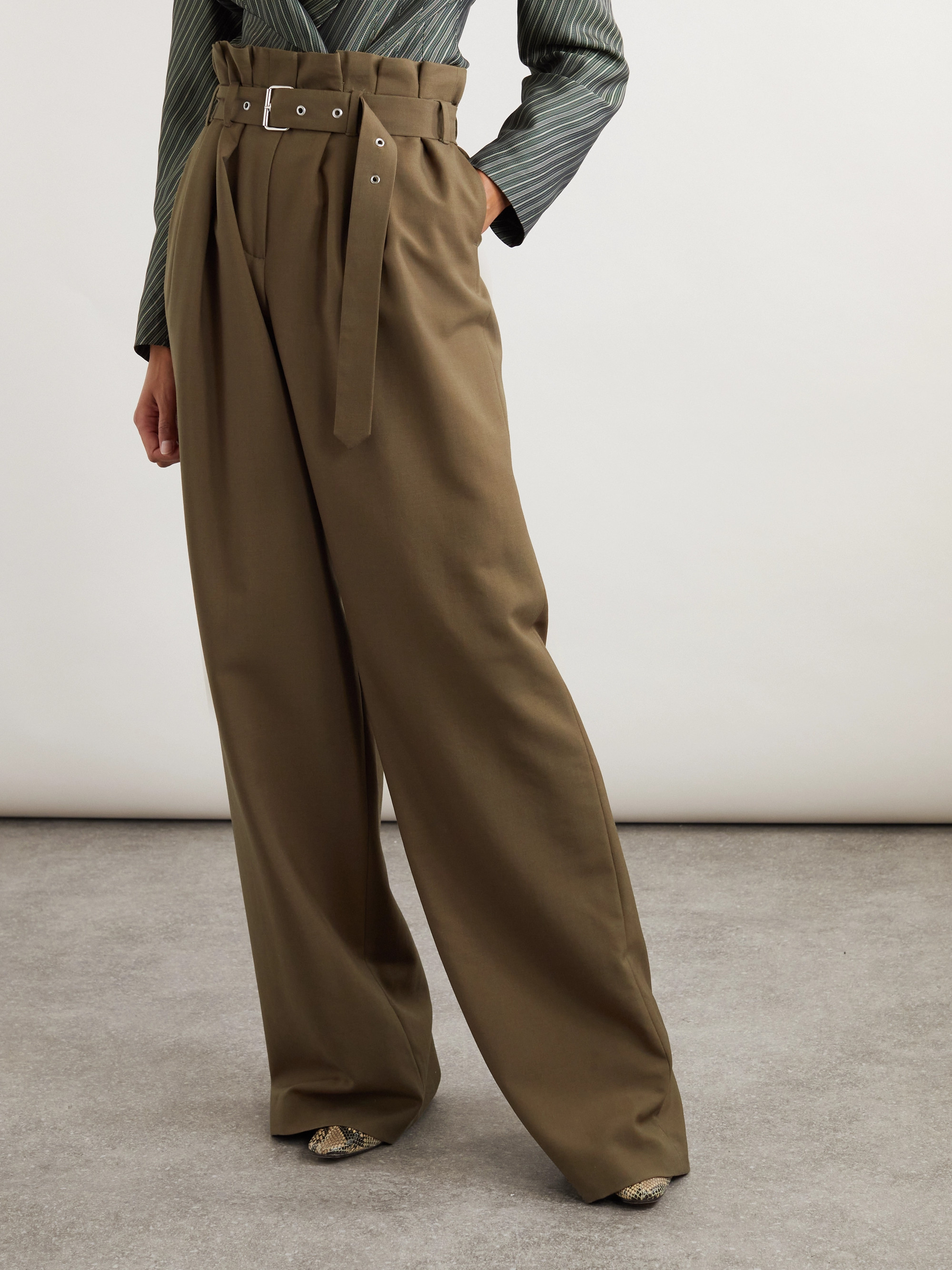 Dries Van Noten - Belted pleated wool and mohair-blend jersey wide