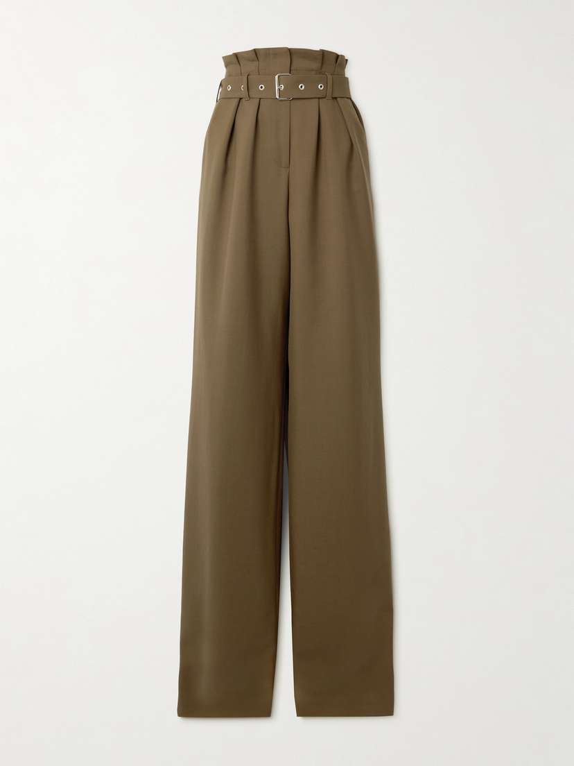 Dries Van Noten Belted Pleated Wool And Mohair-blend Jersey Wide-leg Pants