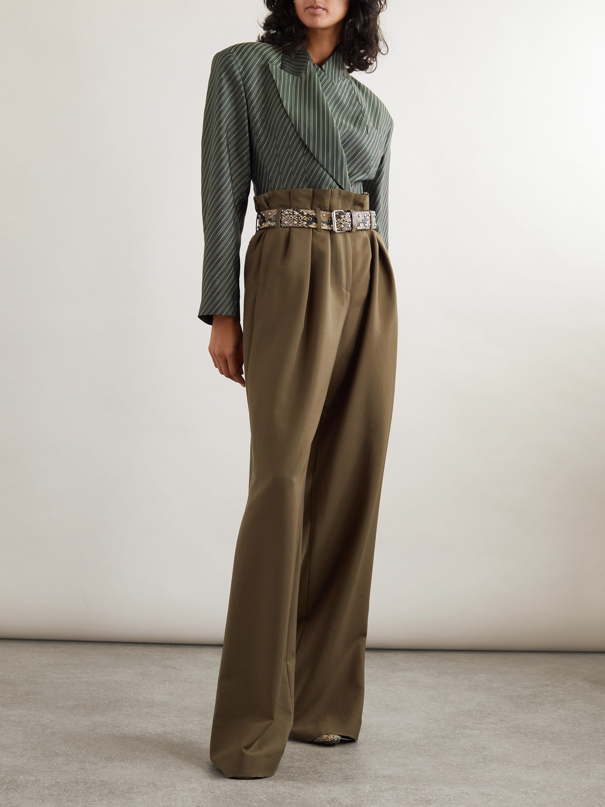 marka 23SS BELTED PANTS wool × mohair G Dries Van Noten - Belted pleated wool and mohair-blend jersey wide