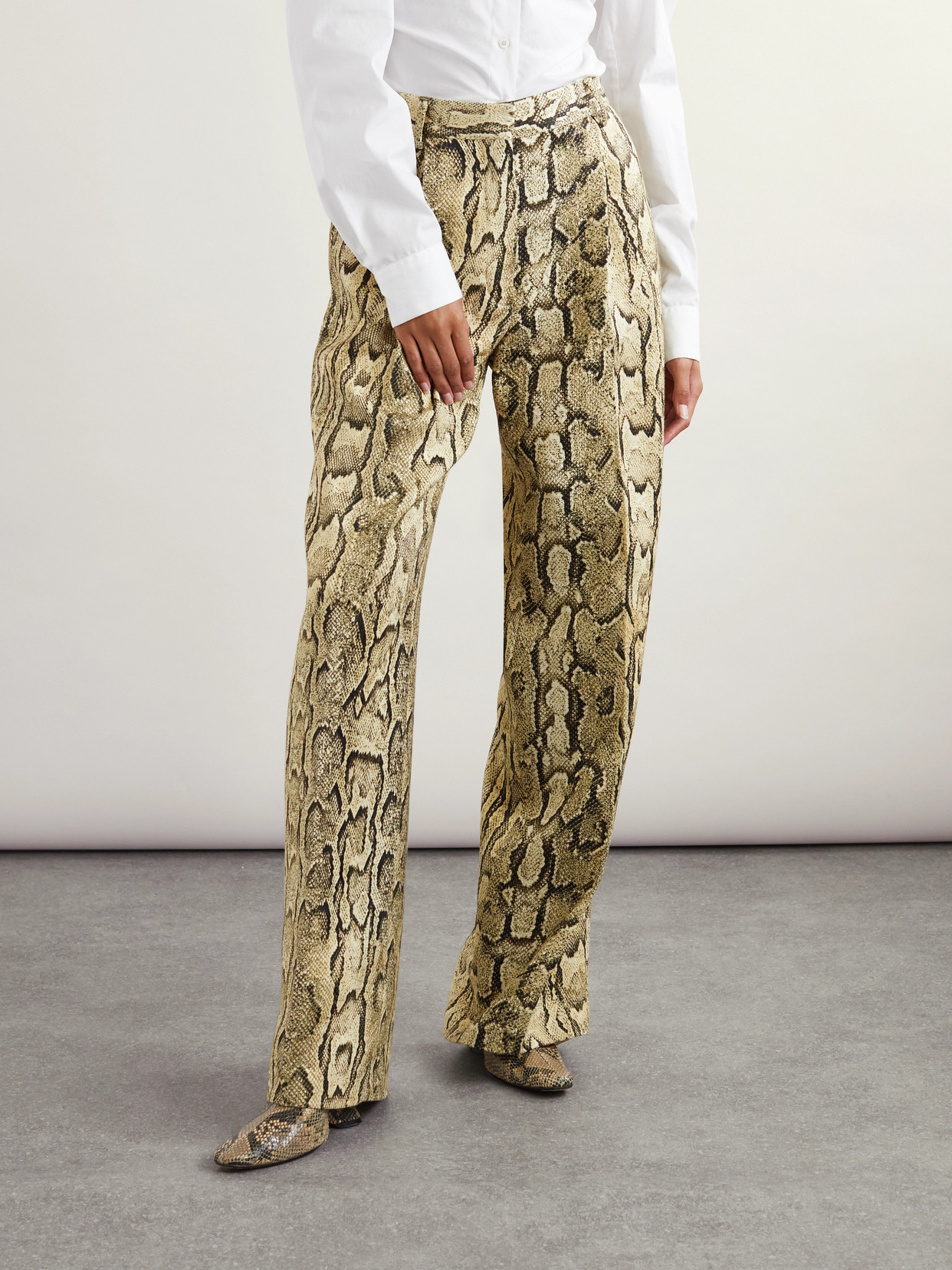 Dries Van Noten Pleated Snake-print Jersey Straight-leg Pants In Animal Print
