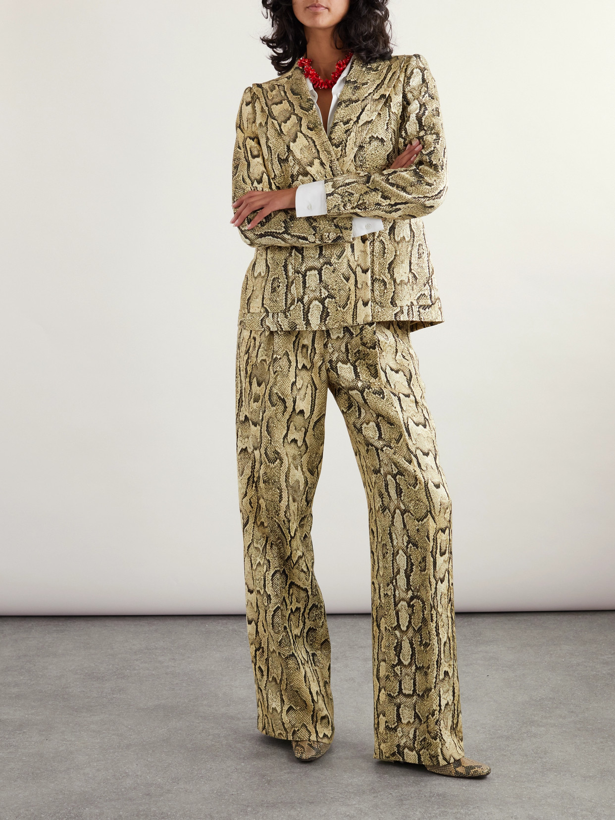 Dries Van Noten Pleated Snake-print Jersey Straight-leg Pants In Animal Print