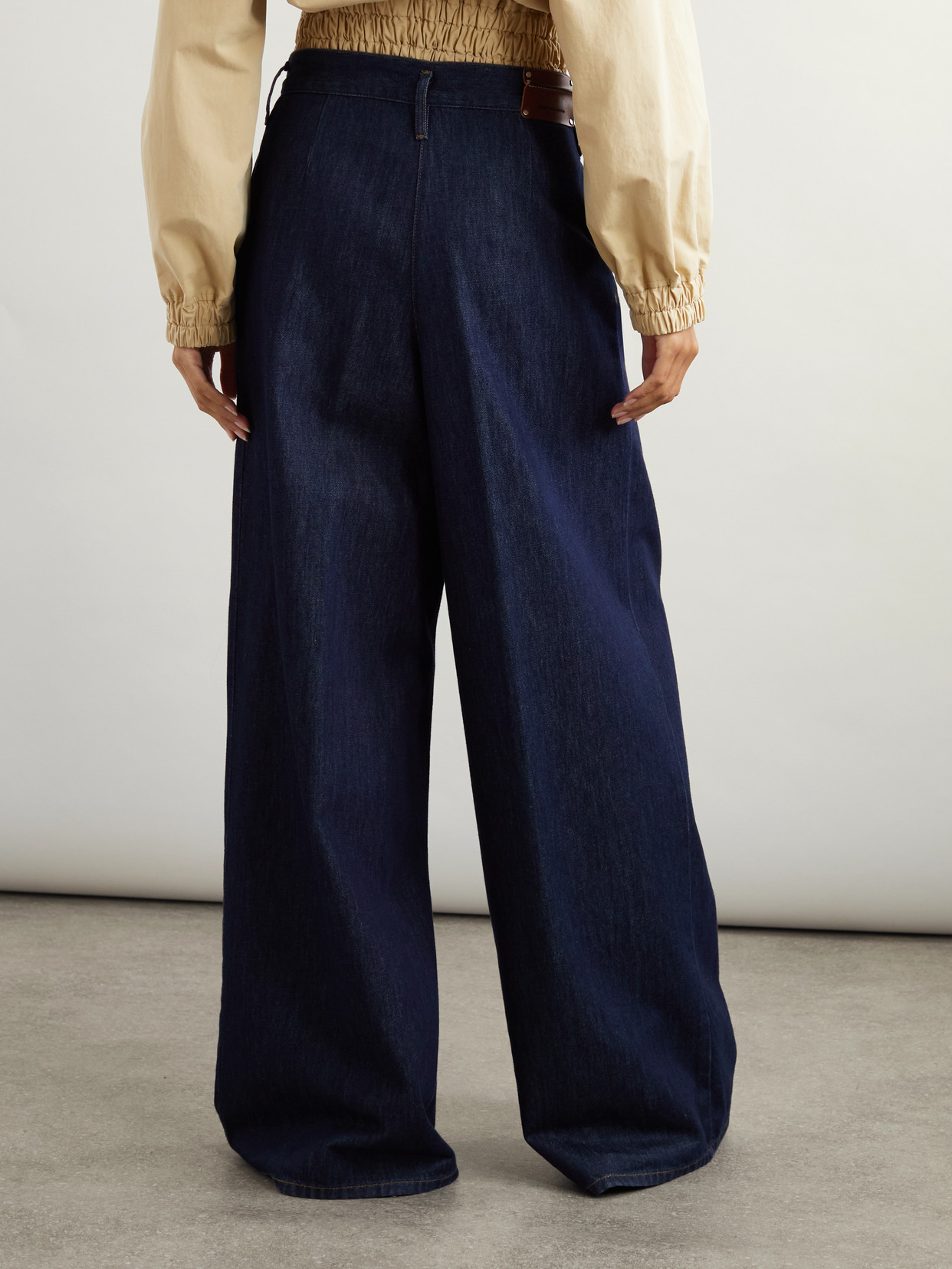 Dries Van Noten Pleated Denim Wide-leg Pants In Blue