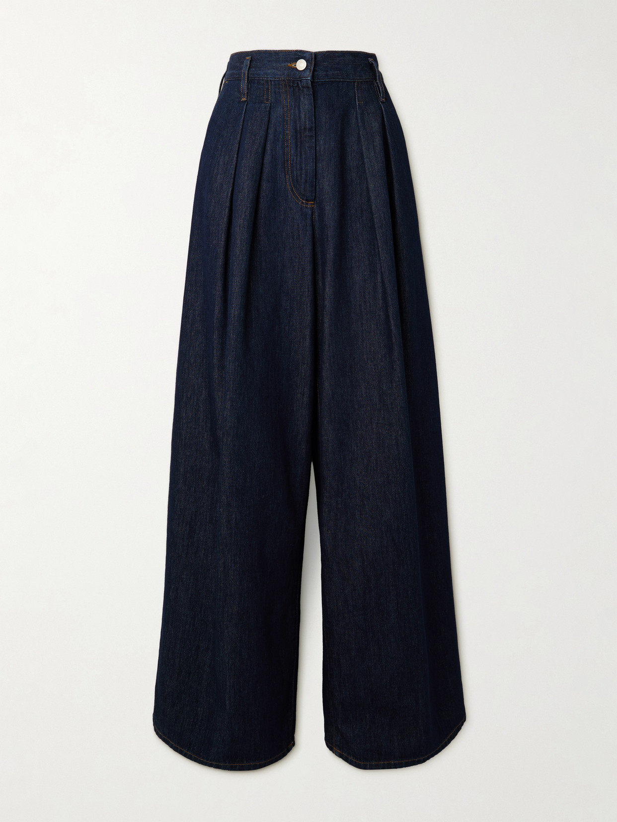 Dries Van Noten Pleated Denim Wide-leg Pants In Blue