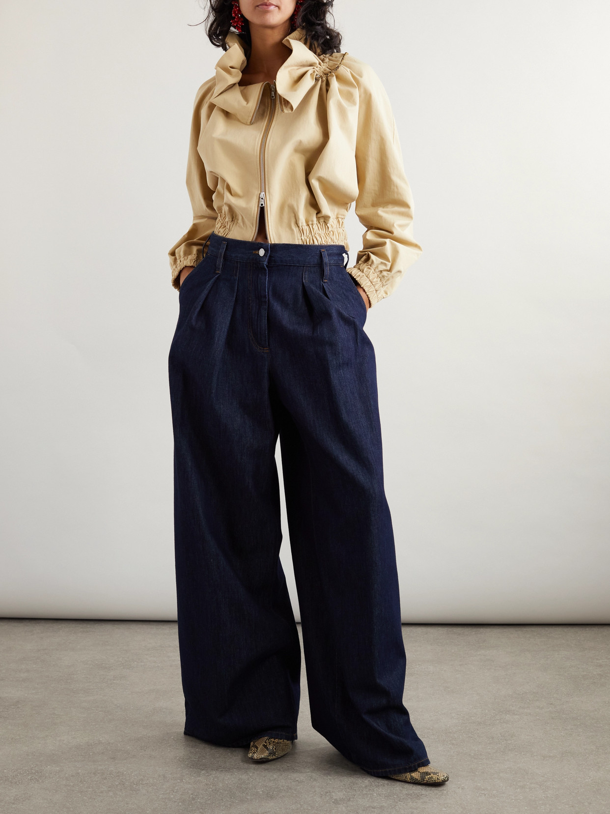Dries Van Noten Pleated Denim Wide-leg Pants In Blue