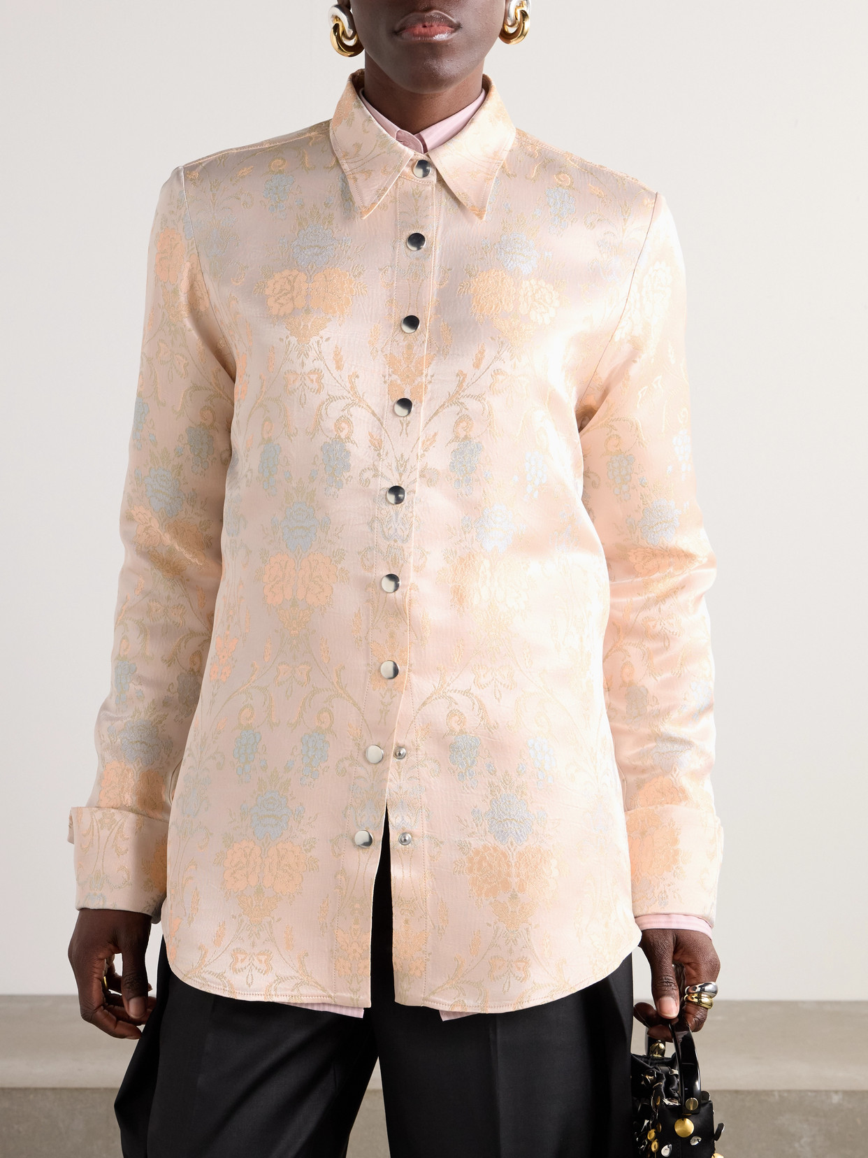 Shop Dries Van Noten Satin-jacquard Shirt In Pink
