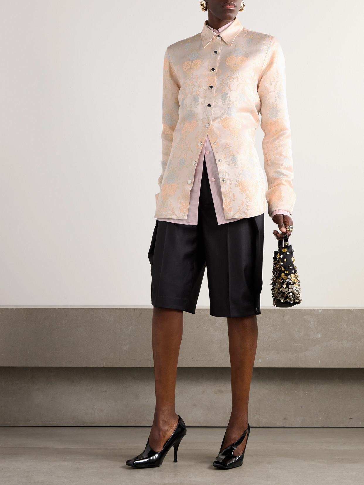 Shop Dries Van Noten Satin-jacquard Shirt In Pink