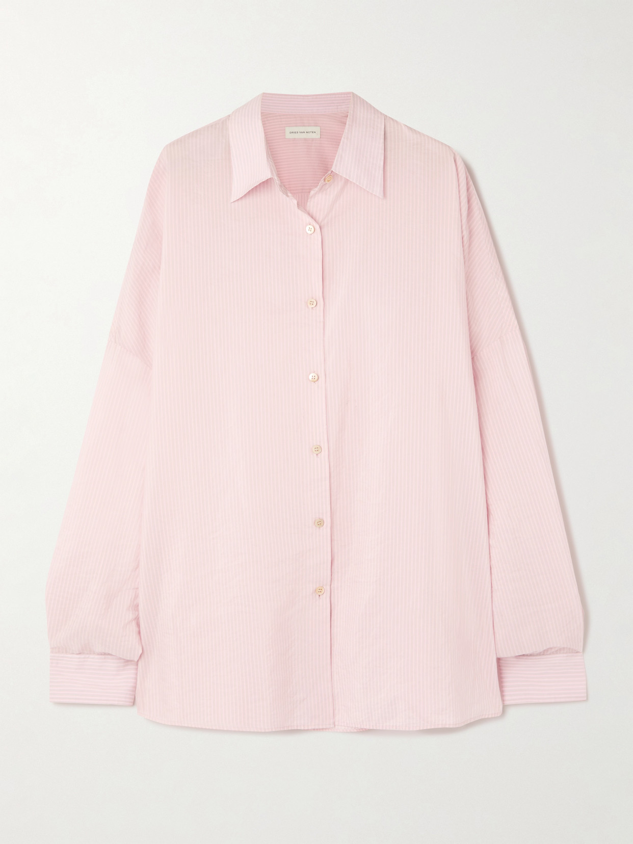 Shop Dries Van Noten Oversized Striped Cotton-blend Shirt In Pink