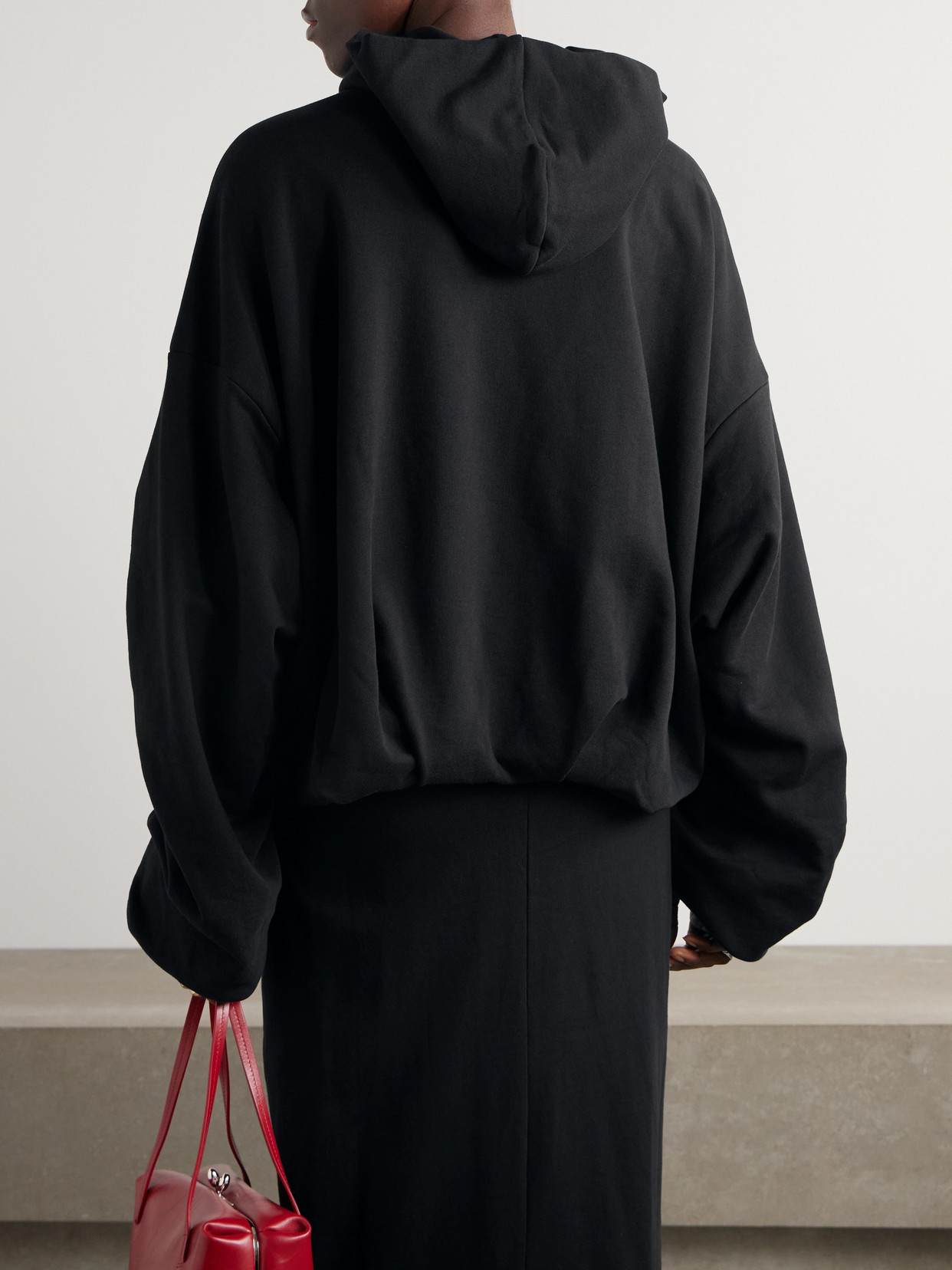 Shop Dries Van Noten Hannett Gathered Cotton-jersey Hoodie In Black
