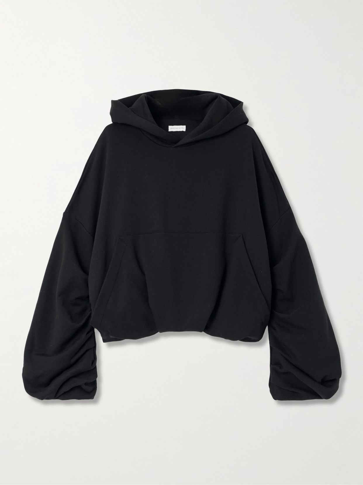 Shop Dries Van Noten Hannett Gathered Cotton-jersey Hoodie In Black
