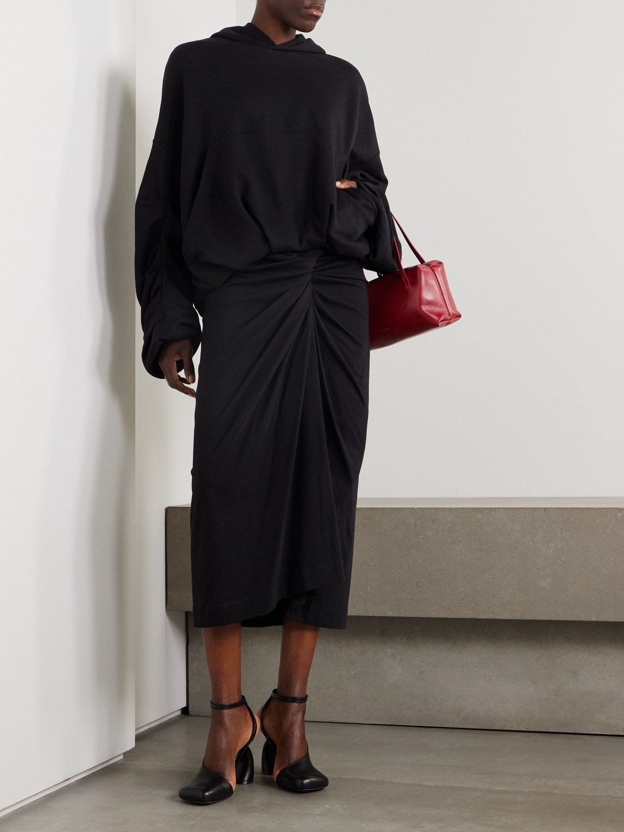 Shop Dries Van Noten Hannett Gathered Cotton-jersey Hoodie In Black
