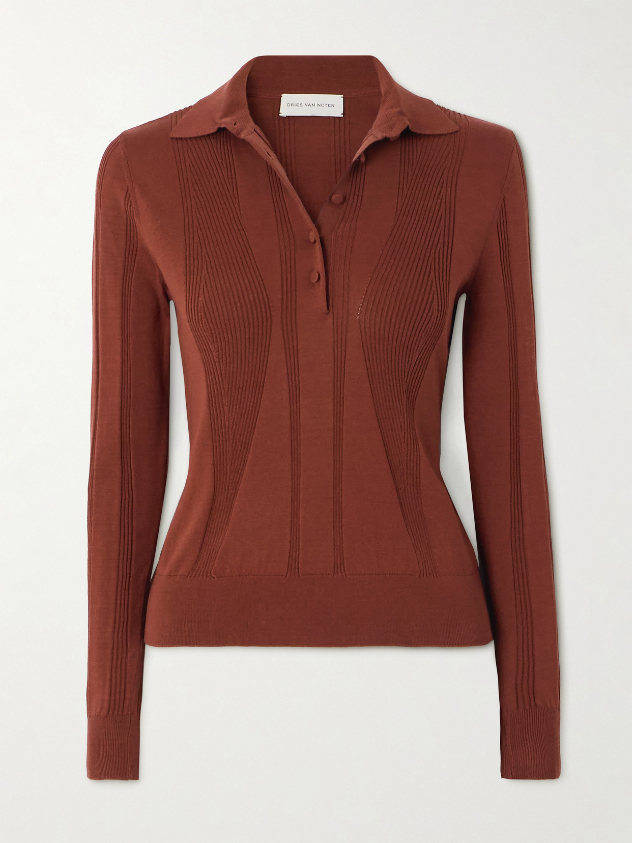 Dries Van Noten Ribbed Cotton Polo Shirt In Metallic
