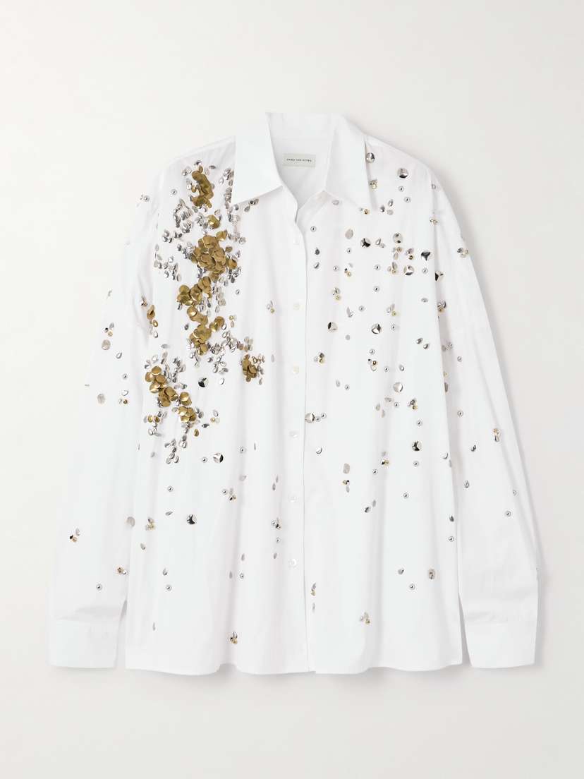 Dries Van Noten Oversized Embellished Cotton-poplin Shirt