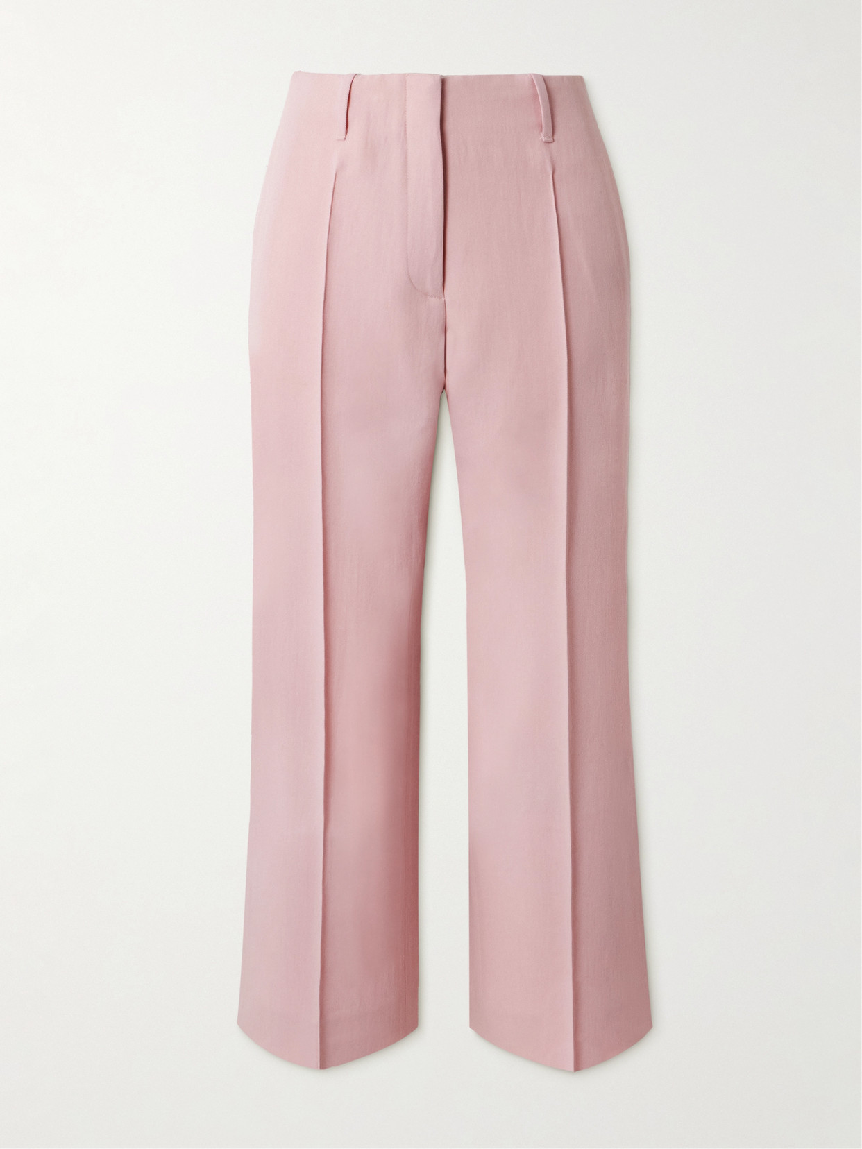 Dries Van Noten Cropped Pleated Wool-blend Twill Straight-leg Pants In Pink