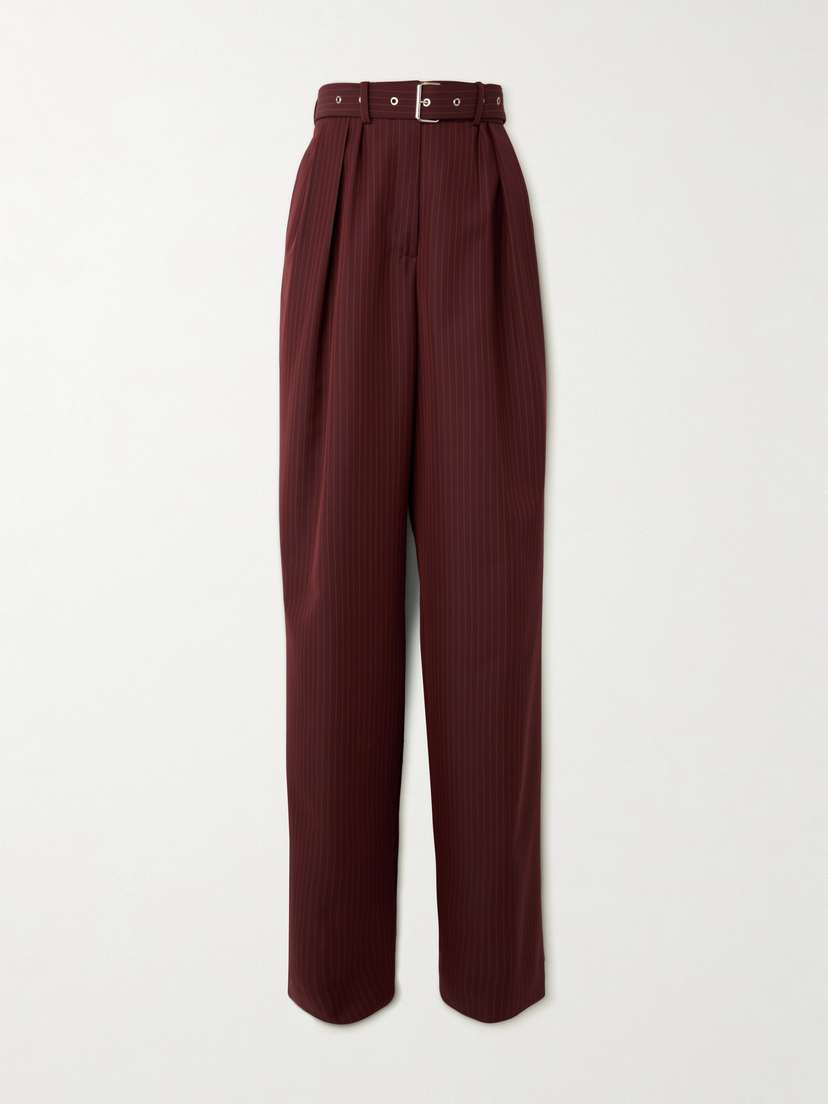 Dries Van Noten Belted Pinstriped Wool-blend Wide-leg Pants