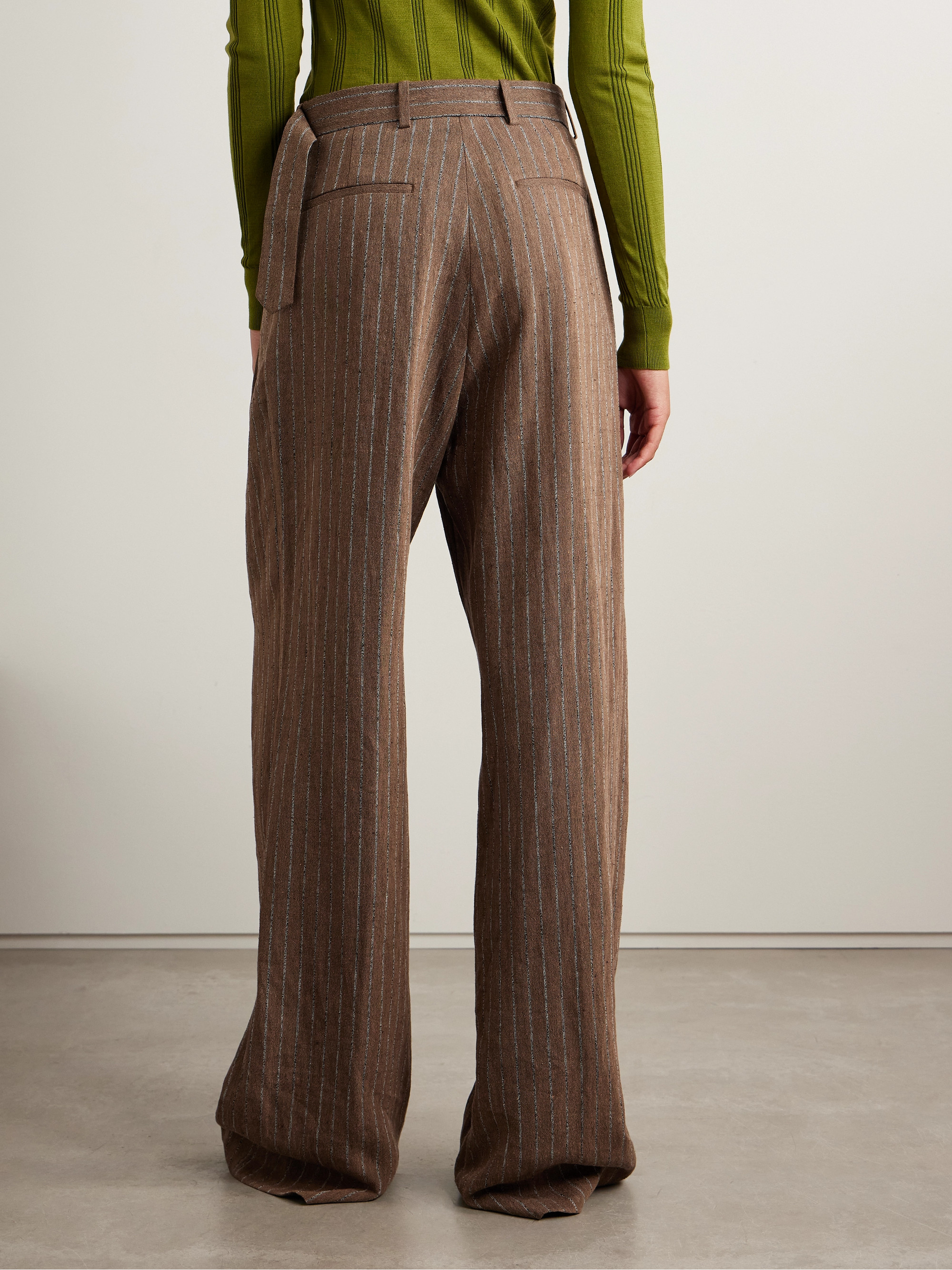 Dries Van Noten - Pleated striped linen-blend wide-leg pants | Plush